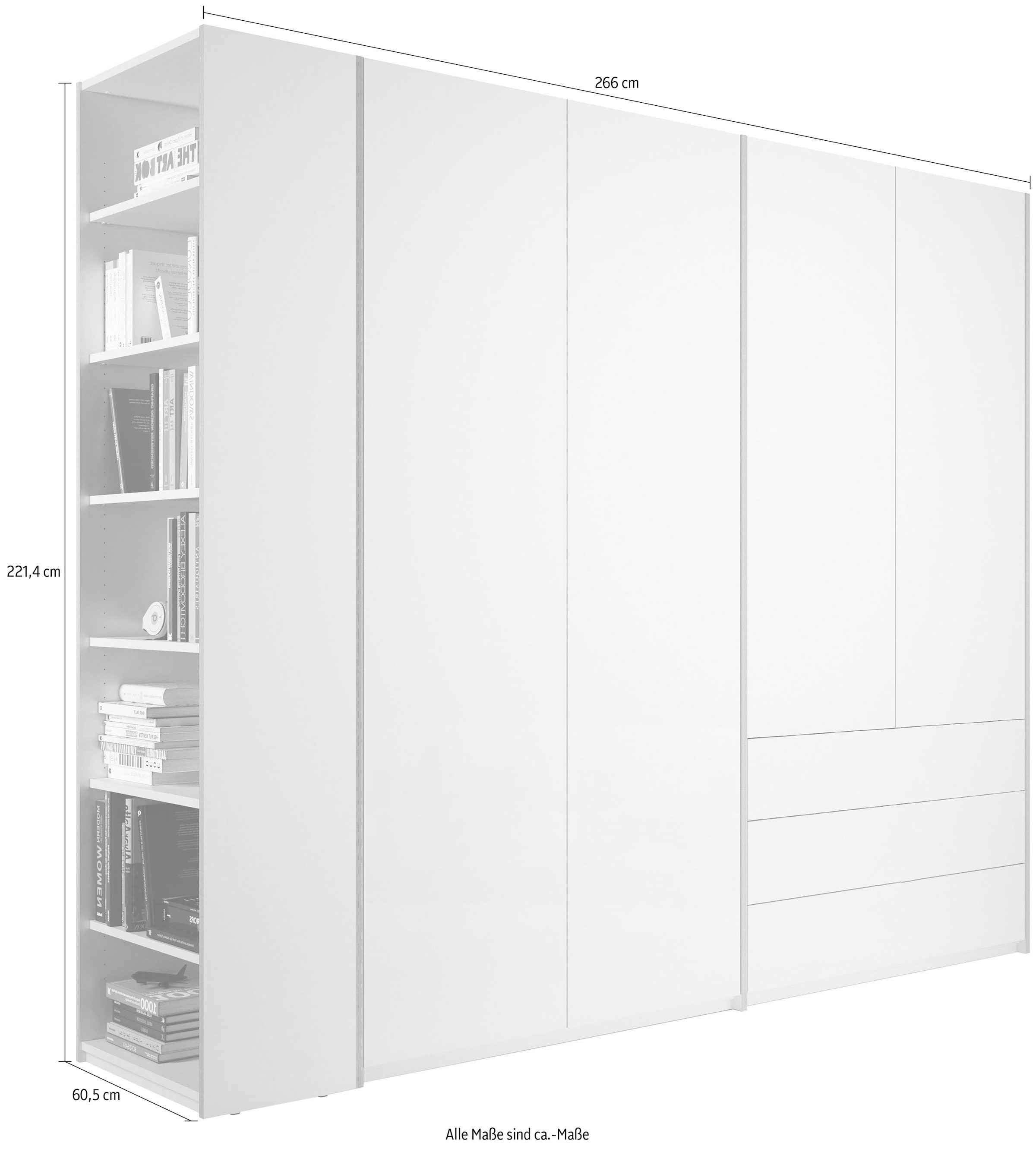 Müller SMALL LIVING Drehtürenschrank »Modular Plus Variante 8«, 3 Schubladen, Anbauregal wahlweise links oder rechts montierbar