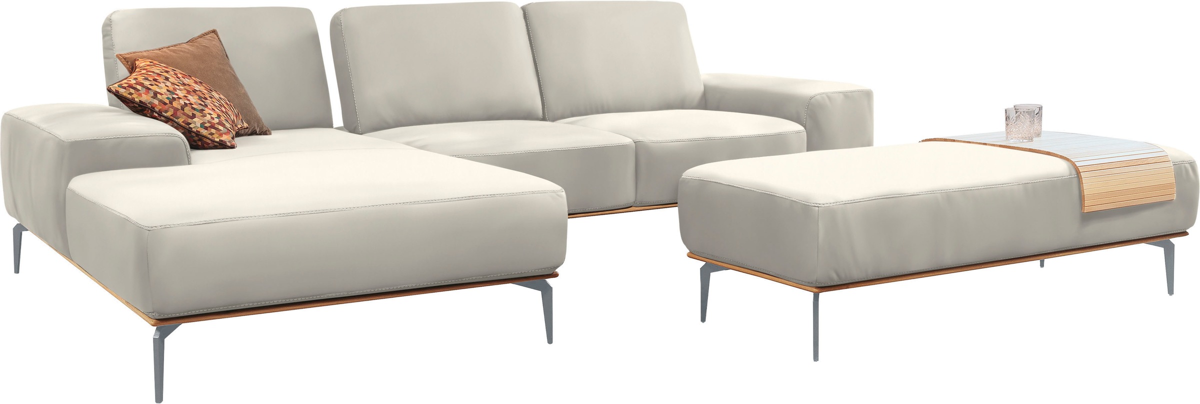 W.SCHILLIG Ecksofa »run, Designsofa mit tollem Sitzkomfort, bequem, L-Form«, mit elegantem Holzsockel, Füße in Silber matt, Breite 299 cm