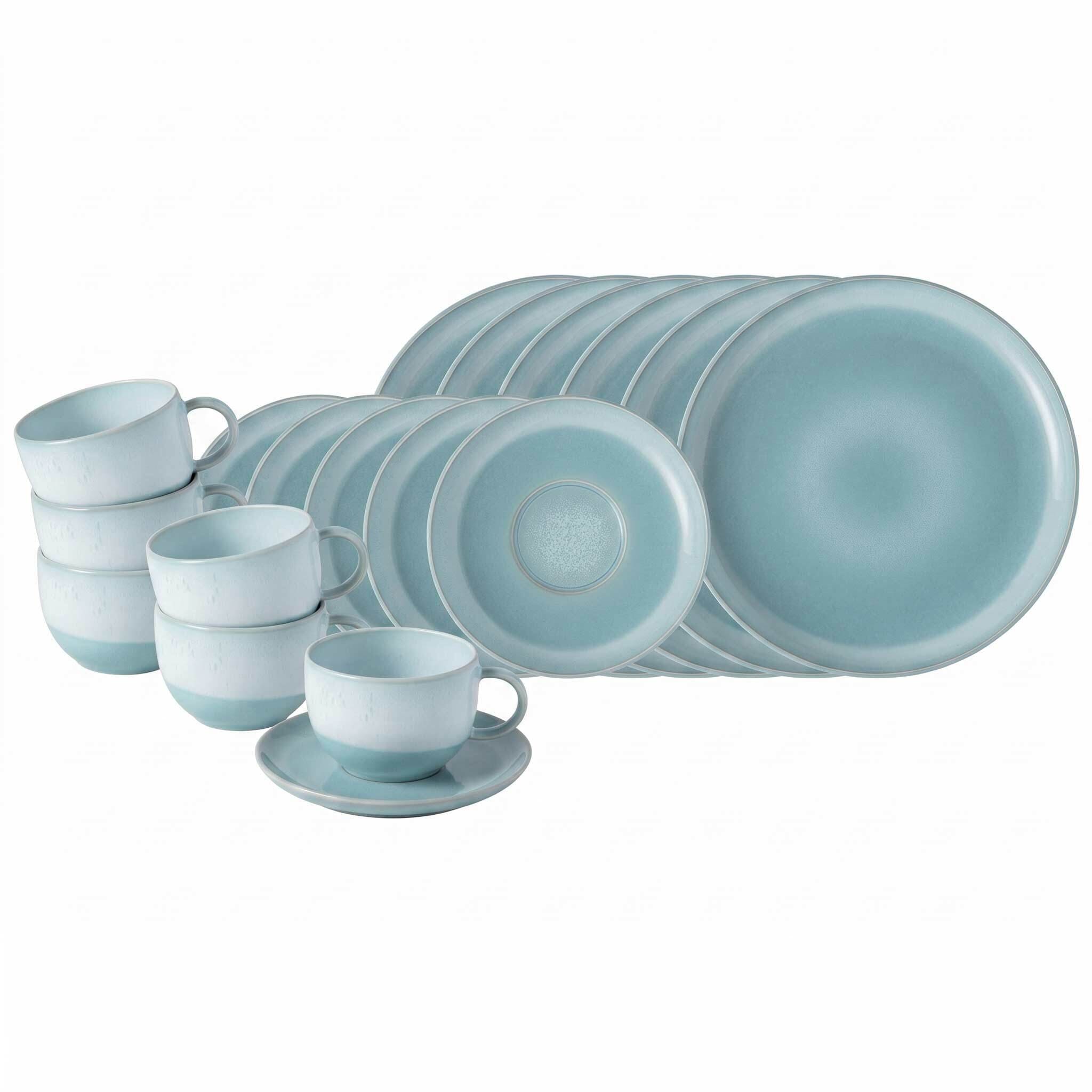 like. by Villeroy & Boch Geschirr-Set "Kaffeeservice Perlemor Aqua 18er Set blau" Spülmaschinengeeignet, Mikrowellengeeignet