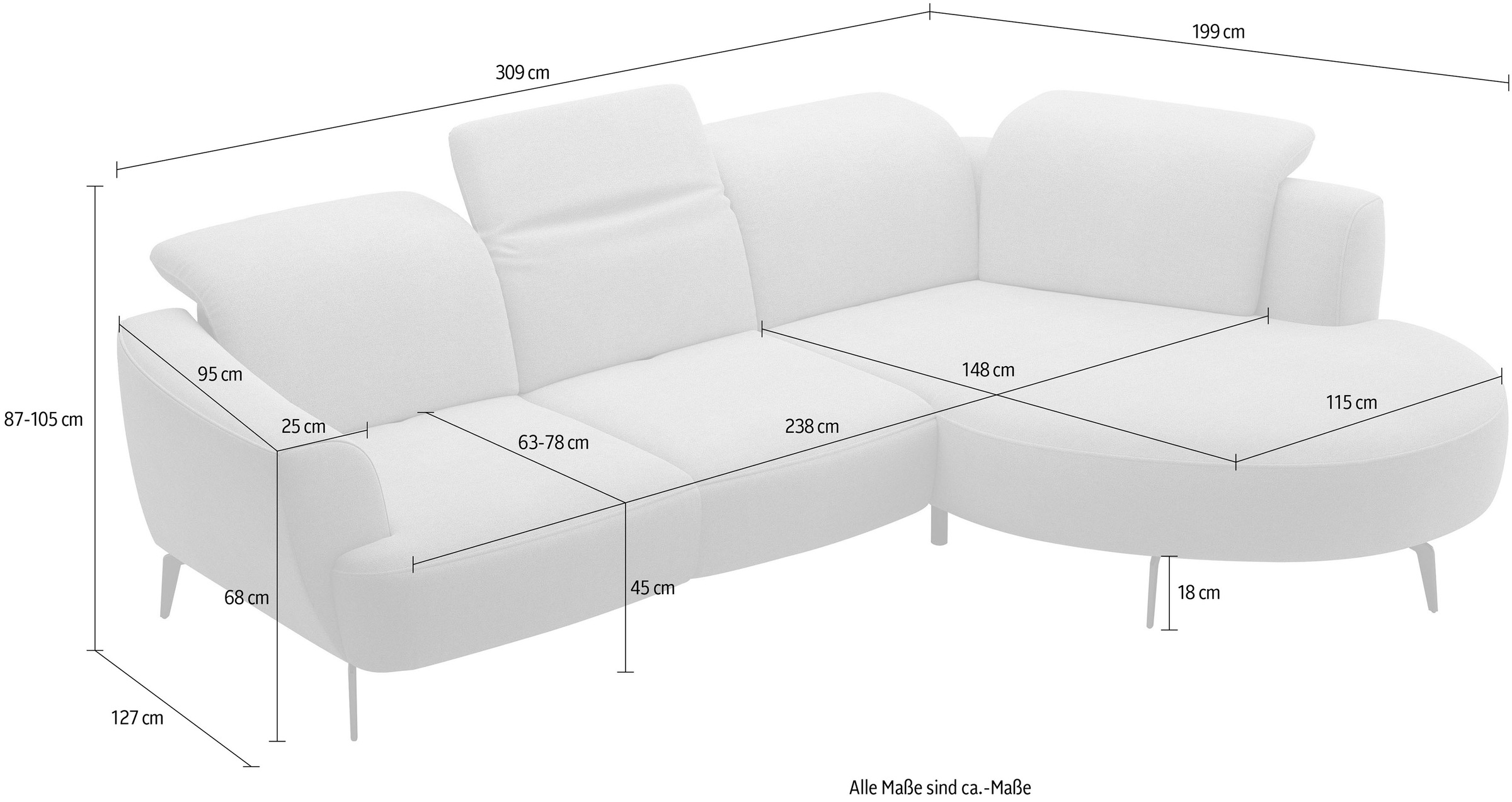sit&more Ecksofa »Zoe«, ink.Sitztiefenverstellung, wahlweise mit Kopfteilverstellung