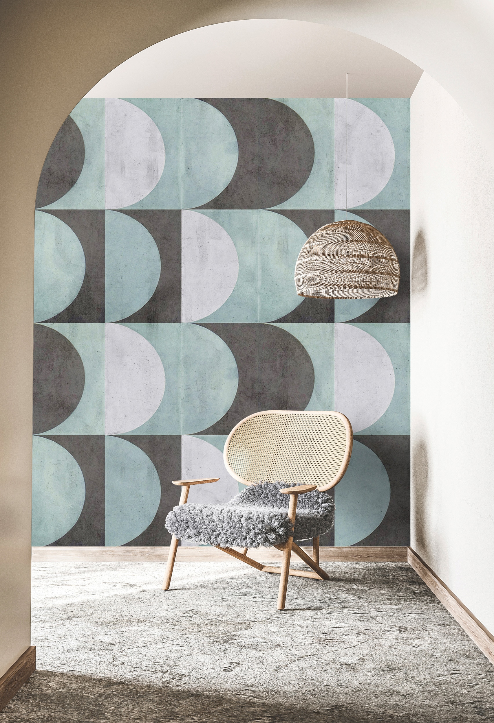living walls Vliestapete "Geometrische Tapete Halbkreise Retro Mustertapete" matt glatt