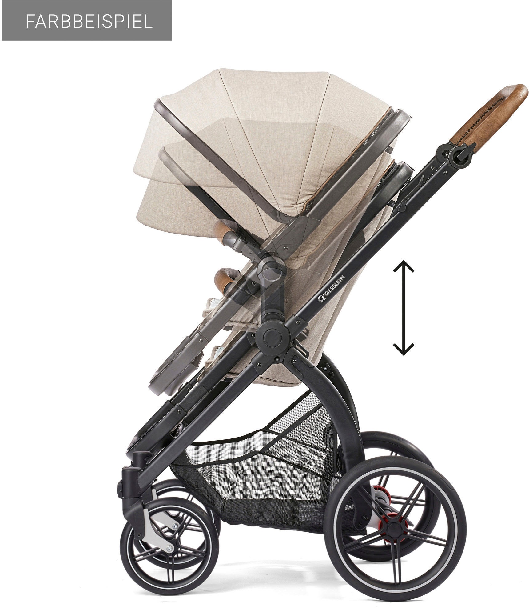 Gesslein Kombi-Kinderwagen »FX4 Soft+ mit Aufsatz Life, schwarz/tabak, sand«, mit Babywanne C3 und Babyschalenadapter