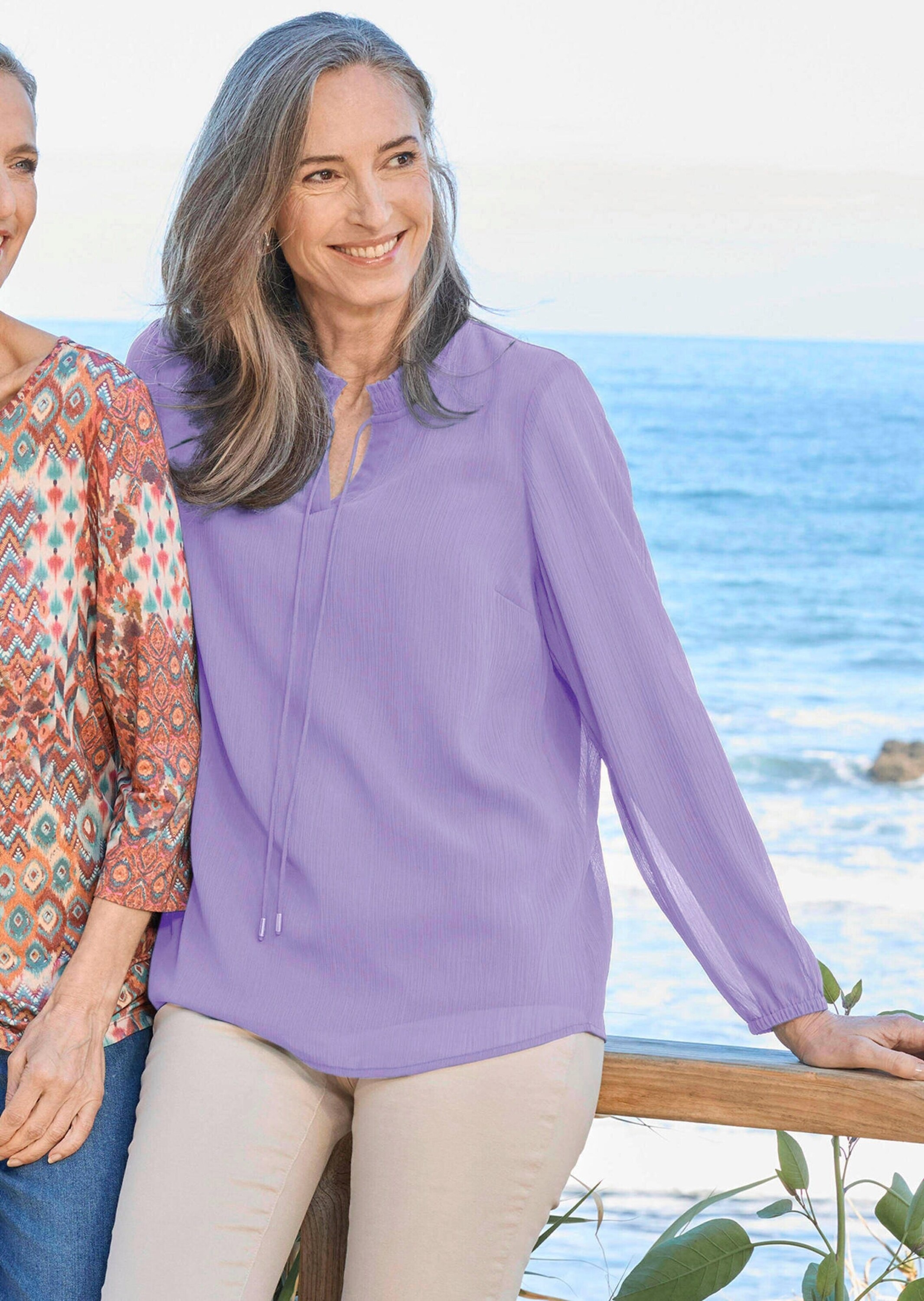 GOLDNER Chiffonbluse »Elegante Jersey-Bluse mit Rundhals«