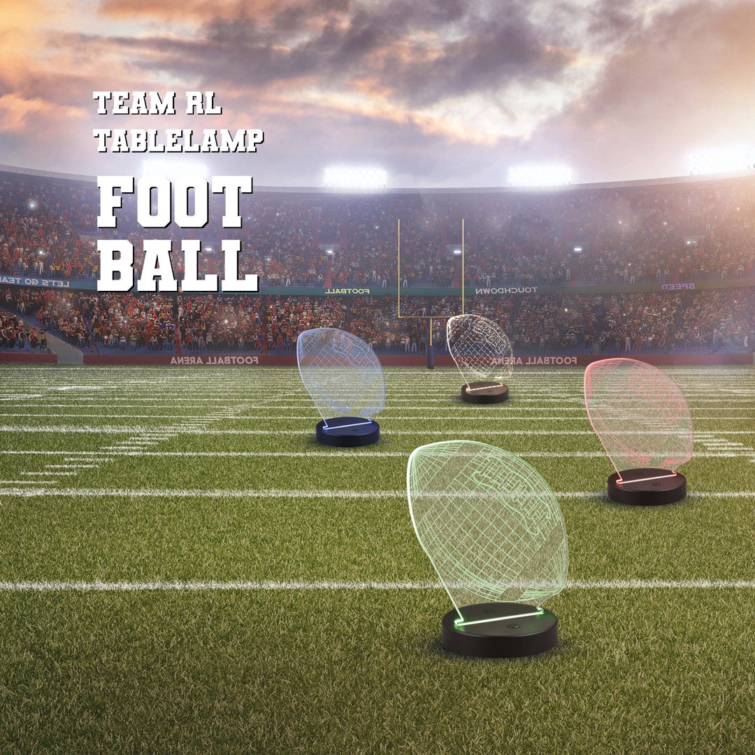 REALITY Leuchten LED Tischleuchte »FOOTBALL, Tischlampe in Football Form mit 3D-Effekt, Acryl, Höhe 22cm« LED-Board 1 Stk. RGB | Warmweiß 3,2W LED, RGB Farbwechsel Modus, 250 Lumen 3000K warmweiß, Base Ø 12cm