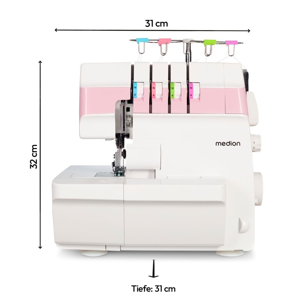 Medion® Overlock-Nähmaschine »MD 19169, Teleskopfadenführung, Zubehör- Fach,«, 4 Fäden gleichzeitig, Nähen mit 2 Nadeln, Einstellbare Fadenspannung