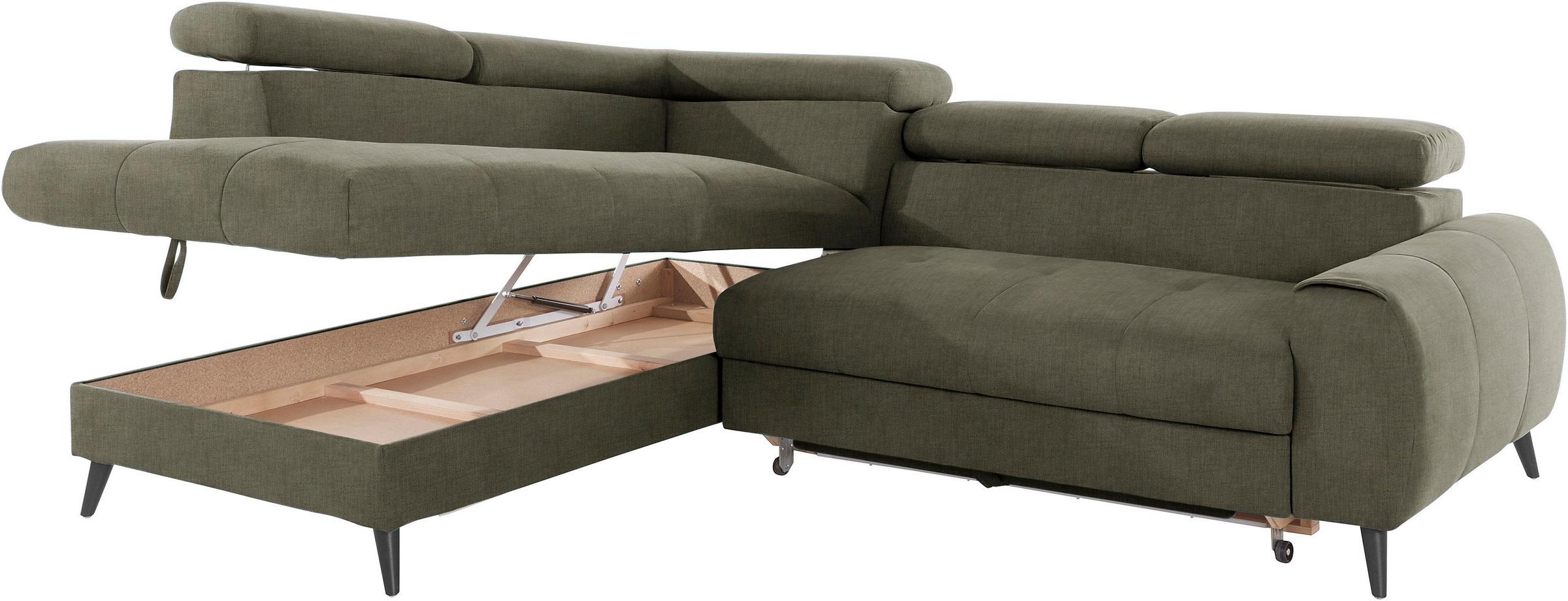 COTTA Ecksofa »Mia L-Form mit 3 Zierkissen«, wahlweise mit Bettfunktion, Bettkasten, Beleuchtung & Wireless-Charger