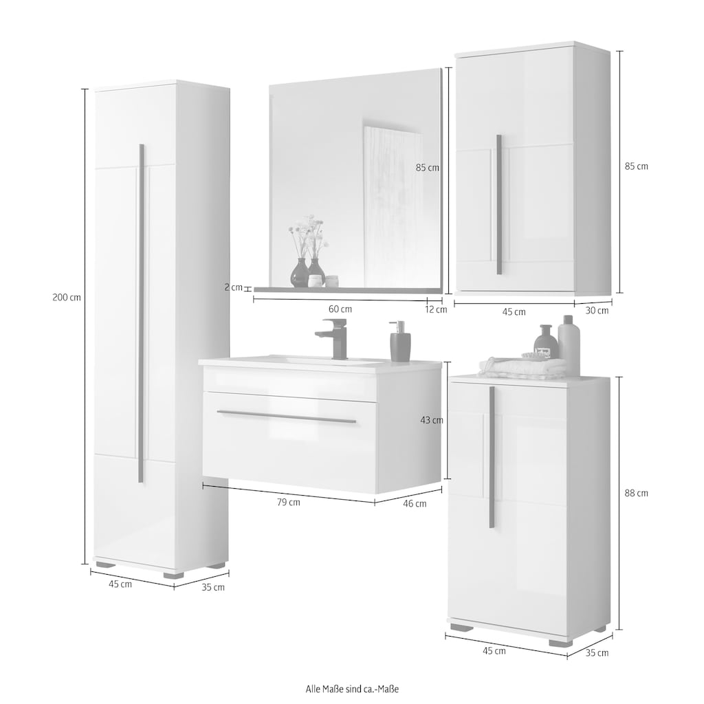 INOSIGN Badmöbel-Set »Panarea«, (Set, 5 St.), Fronten in Hochglanz