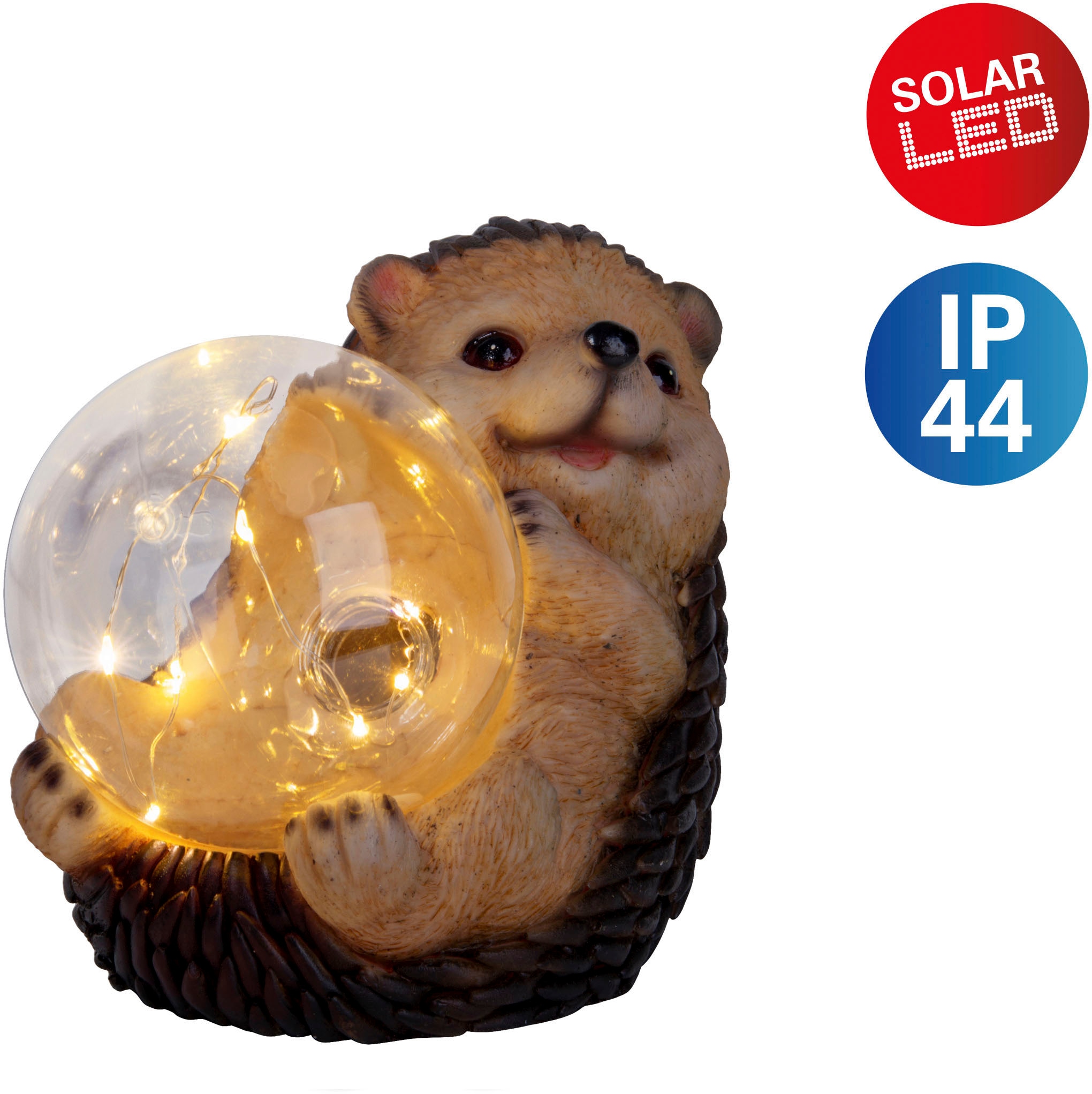 näve LED Solarleuchte »Igel«, 1 flammig, süßer Igel mit beleuchteter Kugel in braun/beige, warmweißes Licht