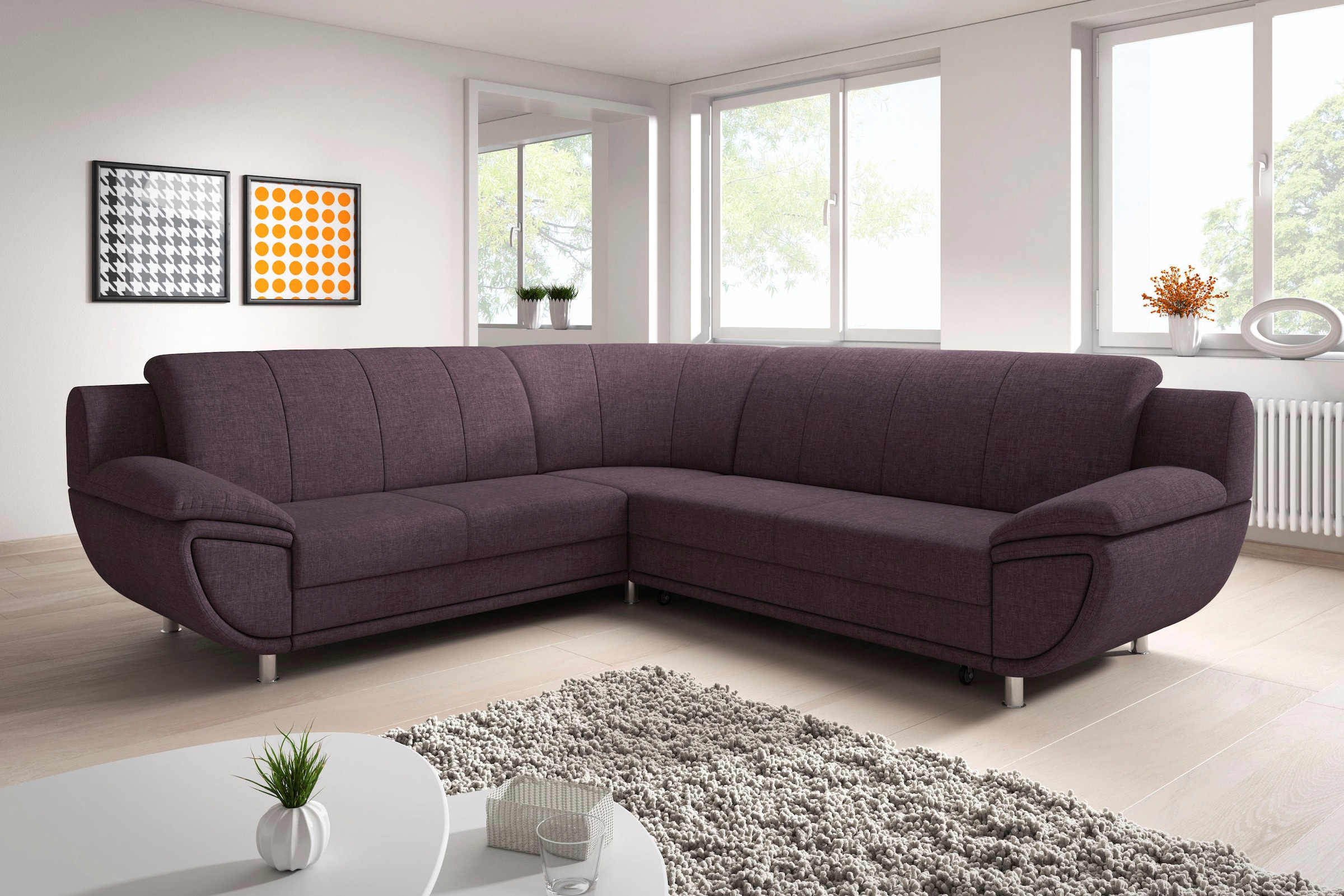 TRENDMANUFAKTUR Ecksofa "Rondo II, zeitlos & elegant, bequeme Armlehnen, L-Form" wahlweise mit Federkern, wahlweise mit Bettfunktion, B/T 247/267cm