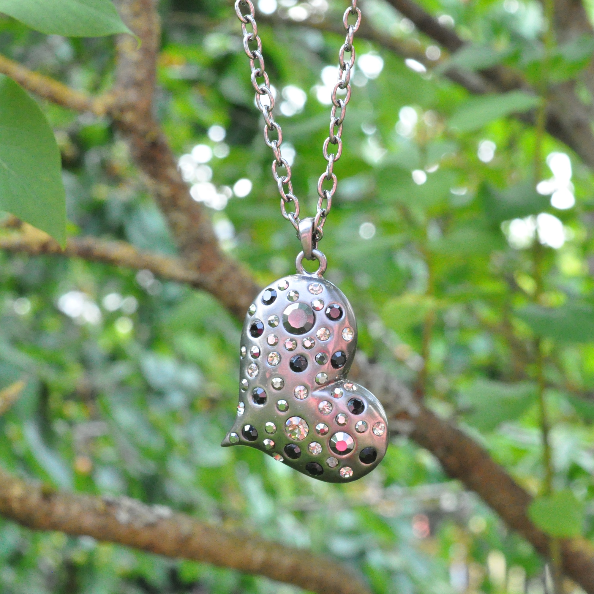 Steuer Kette mit Anhänger »Metall matt Glasstein grau«