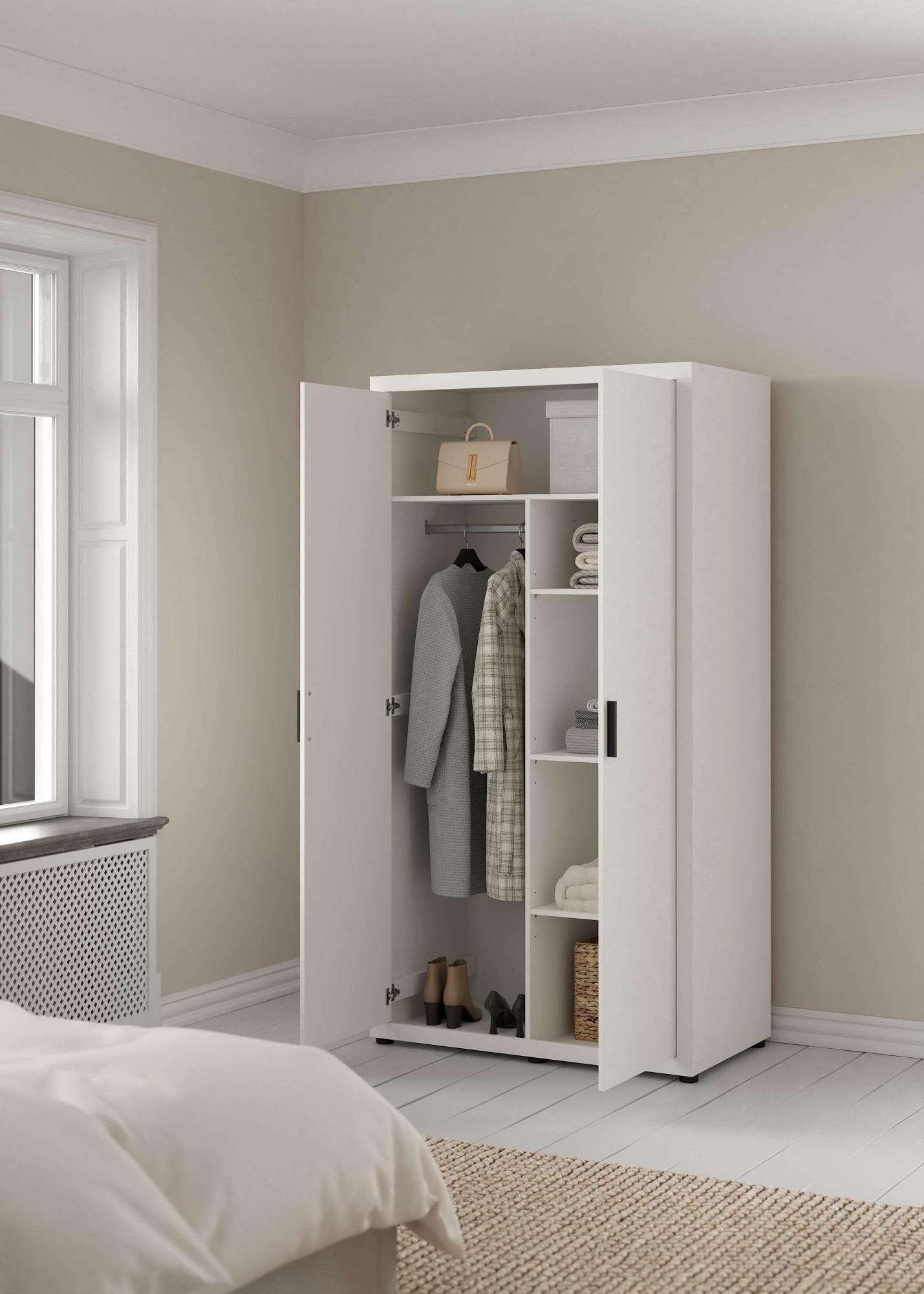 INOSIGN Garderobenschrank »Mira Kleiderschrank 2 Türen Weiß mit Einlegeböden« Mit Kleiderstange und praktischen Einlegeböden