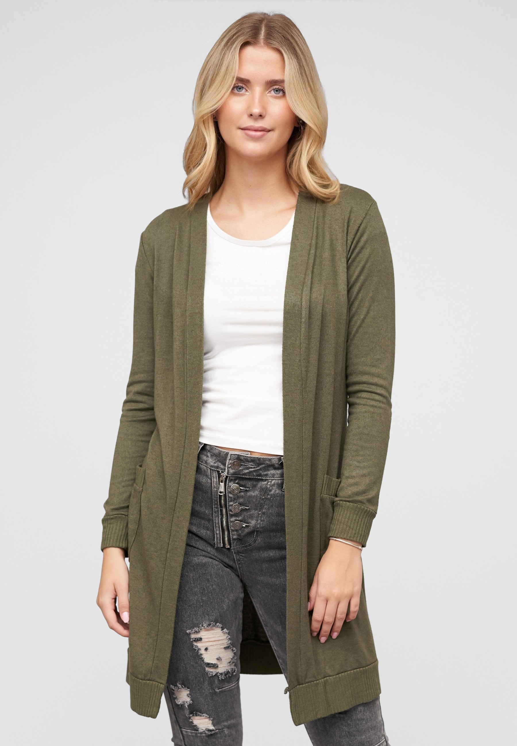 CLOUD 5IVE Strickjacke »CLOUD 5IVE Longform Viskose Cardigan mit 2 seitl. Taschen« 1 Stk.