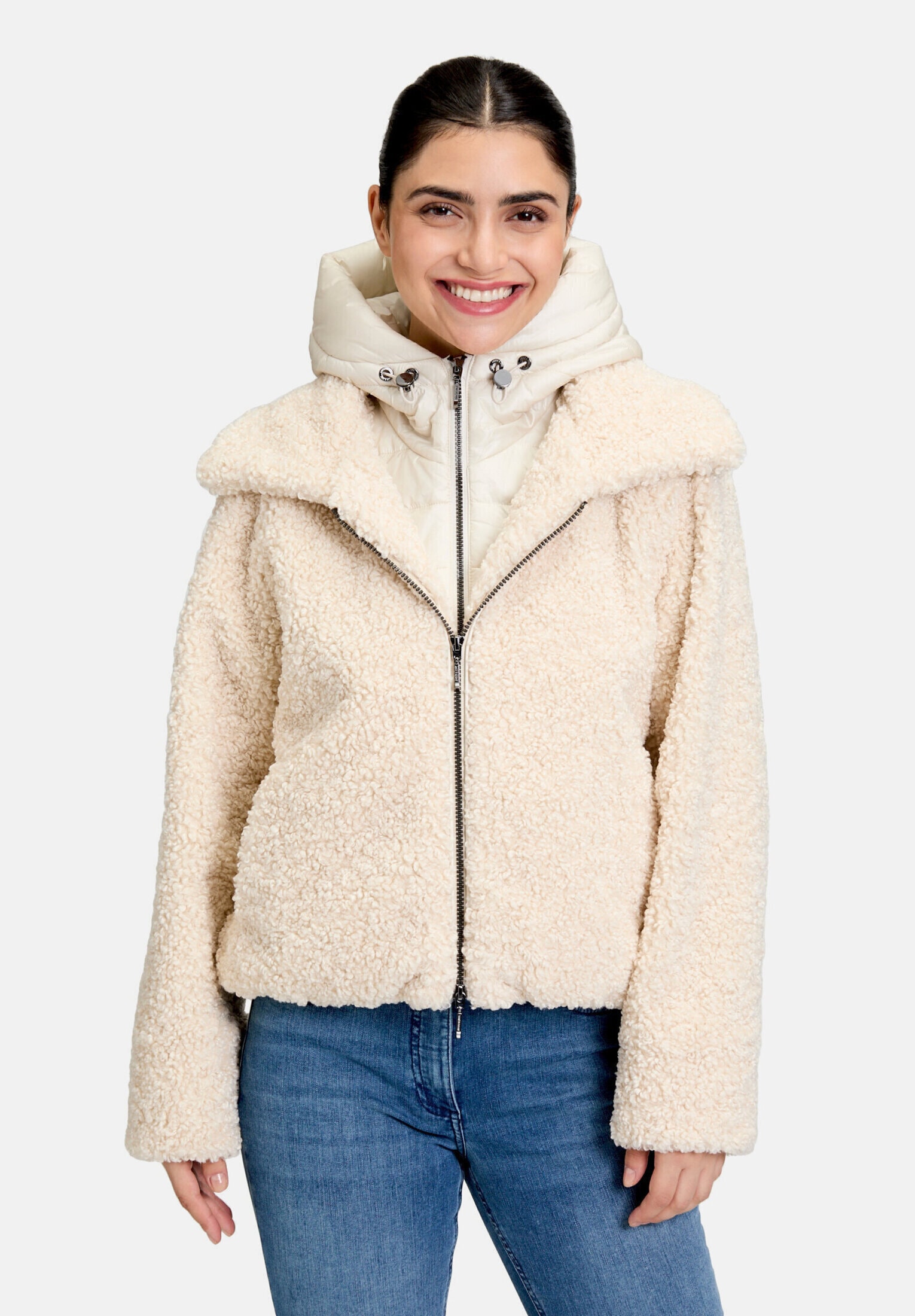Amber & June Plüschjacke »Damen mit abnehmbarem Westenteil« mit Kapuze