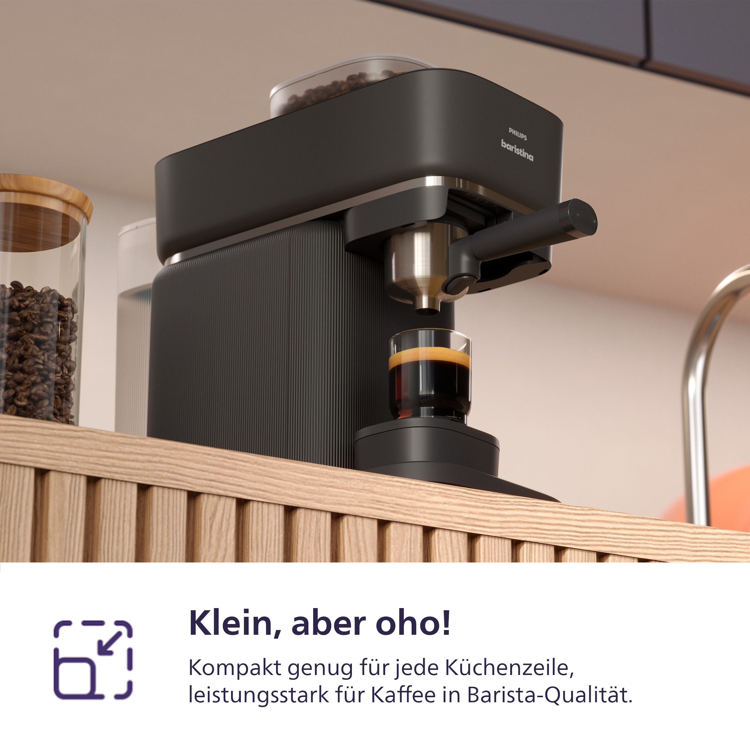 PHILIPS baristina Espressomaschine »mit Bean swap BAR320/60 mit Mahlwerk für ganze Bohnen«, Doppelter Bohnenbehälter, 16 bar Pumpendruck, Schwarzgrau