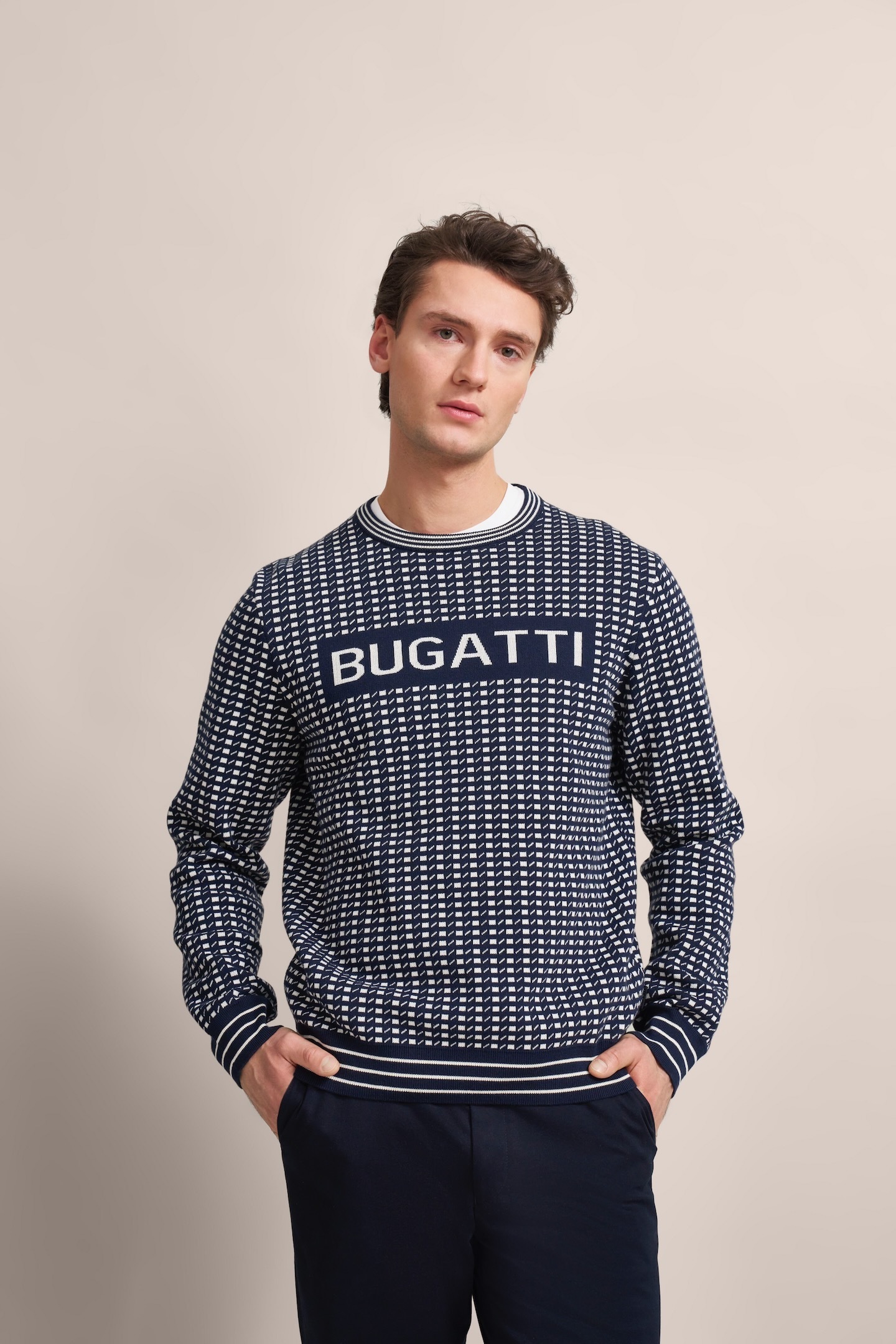 bugatti Strickpullover, mit präsentem Logo-Print