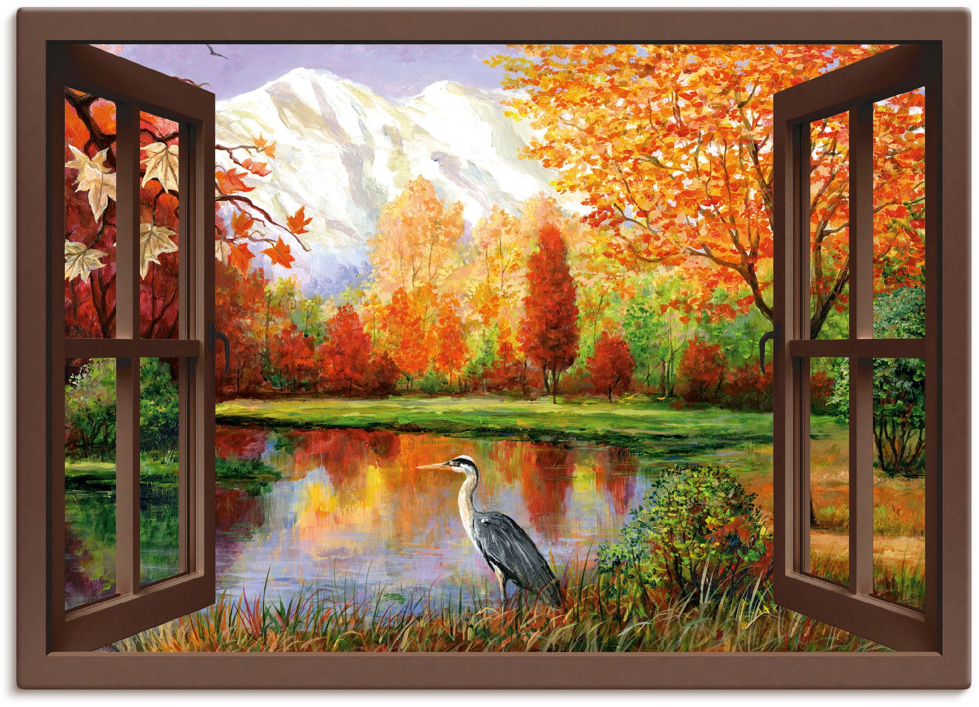 Artland Wandbild »Herbst am See Poster BAUR St.), Fensterblick, (1 Größen | versch. in Wandaufkleber Ausblick«, bestellen Leinwandbild, als oder