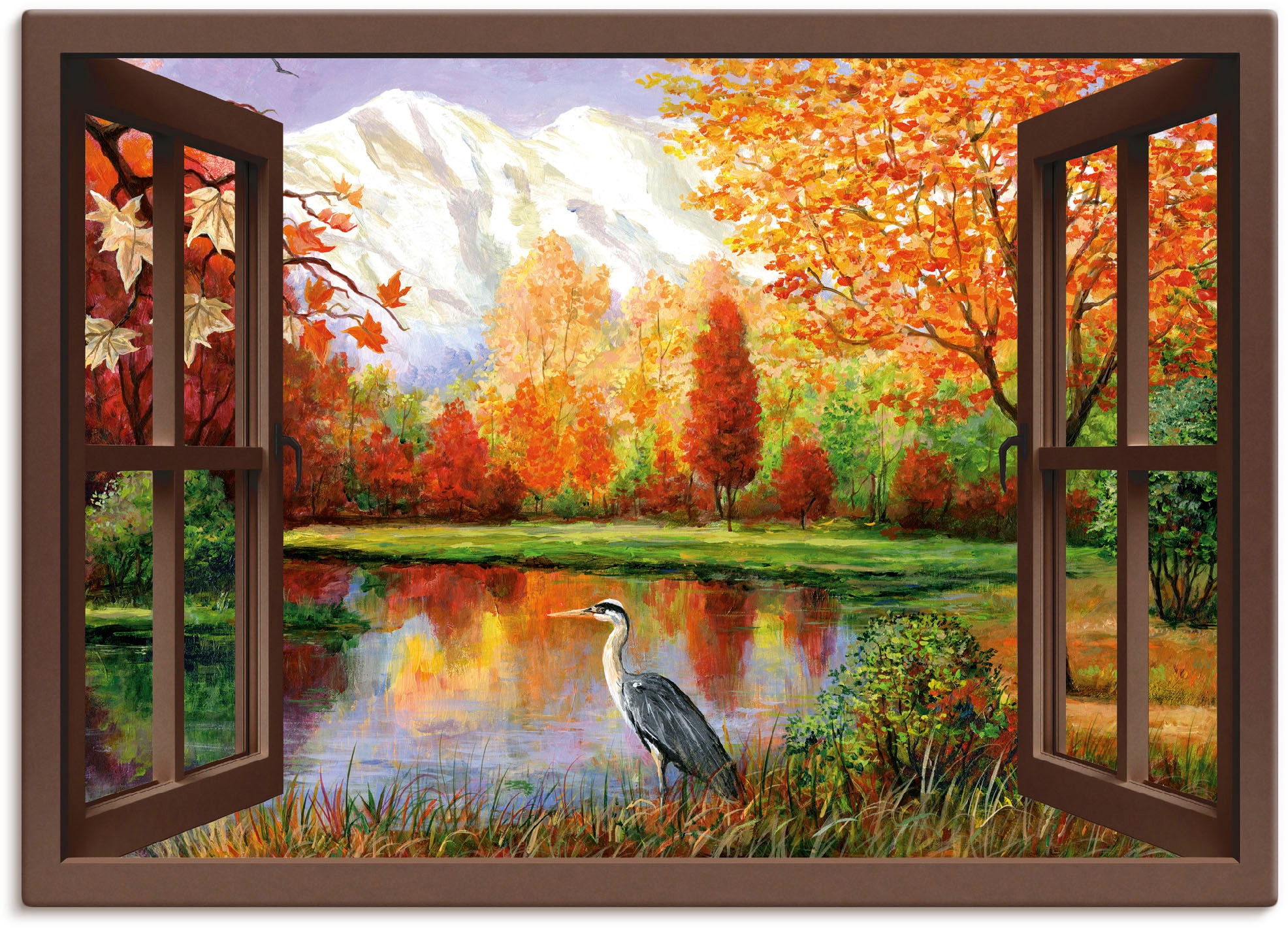 Artland Wandbild "Herbst am See Ausblick", Fensterblick, (1 St.), als Leinwandbild, Poster in verschied. Größen