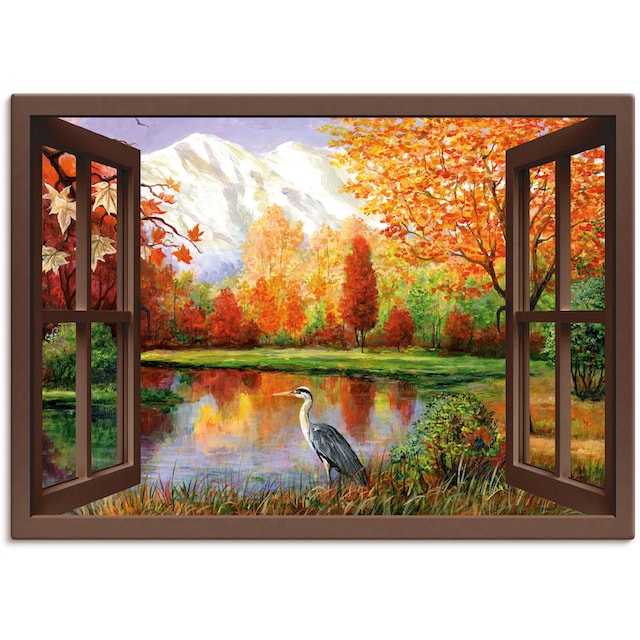 Artland Wandbild »Herbst am See Ausblick«, Fensterblick, (1 St.), als  Leinwandbild, Wandaufkleber oder Poster in versch. Größen bestellen | BAUR