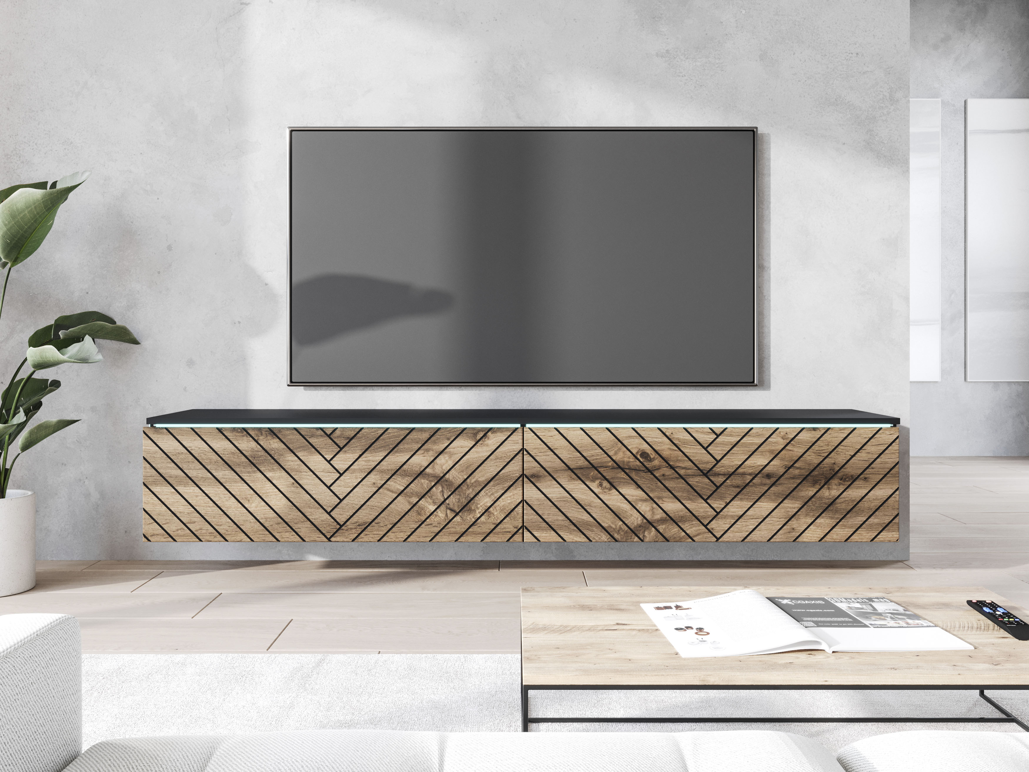 Thumbnail - INOSIGN Lowboard "Vera, wahlweise mit oder ohne Beleuchtung", gefräste MDF Front mit 3D Effekt, stehend und hängend mont...