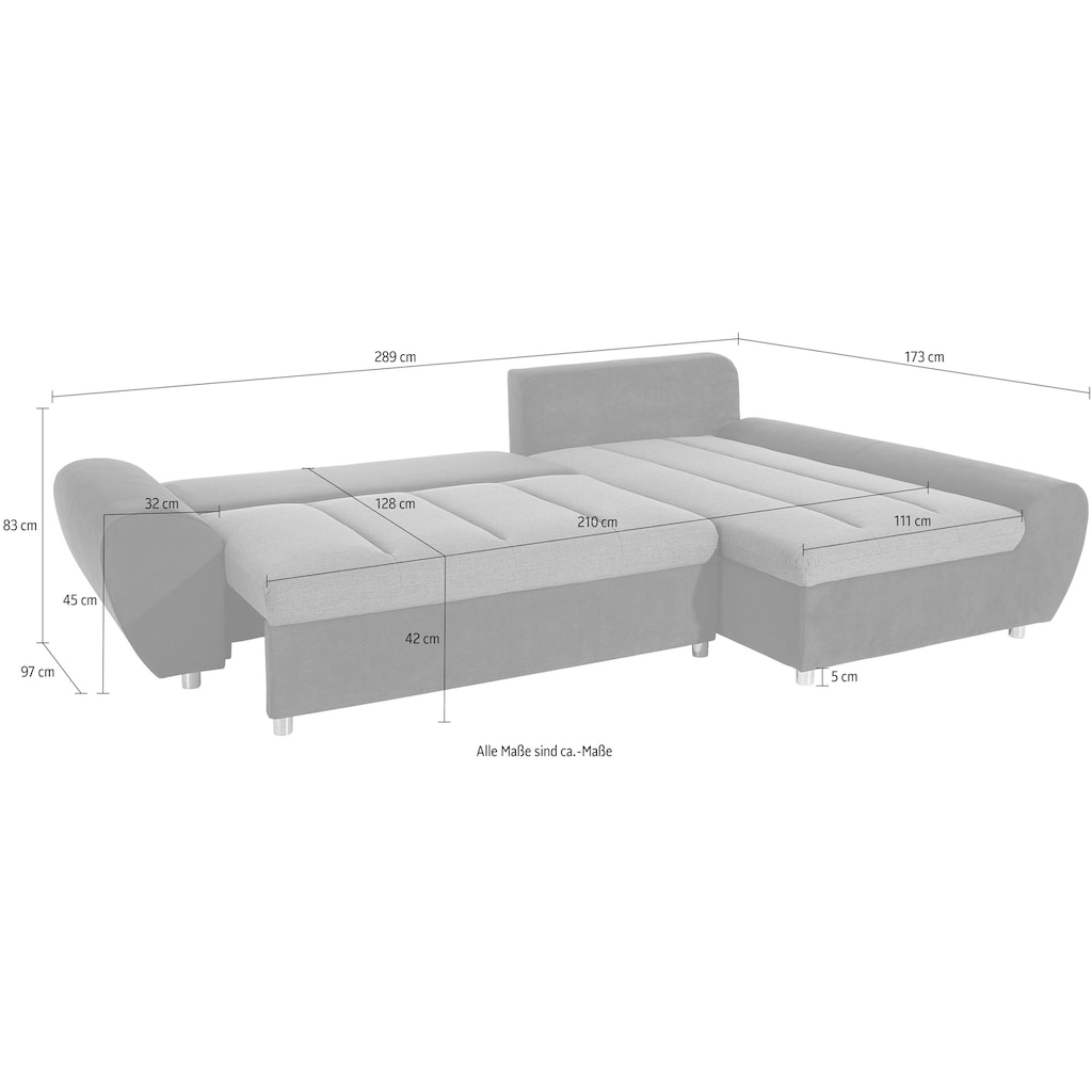 sit&more Ecksofa »Bandos«, in 2 unterschiedlichen Größen, wahlweise mit Bettfunktion