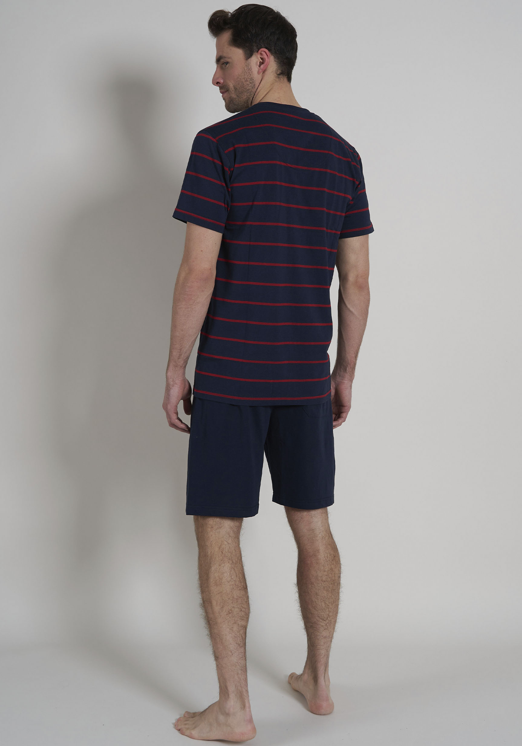 Thumbnail - bugatti Shorty 2 tlg. V-Ausschnitt, Langarm, lange Hose, Streifendesign, Baumwollmix