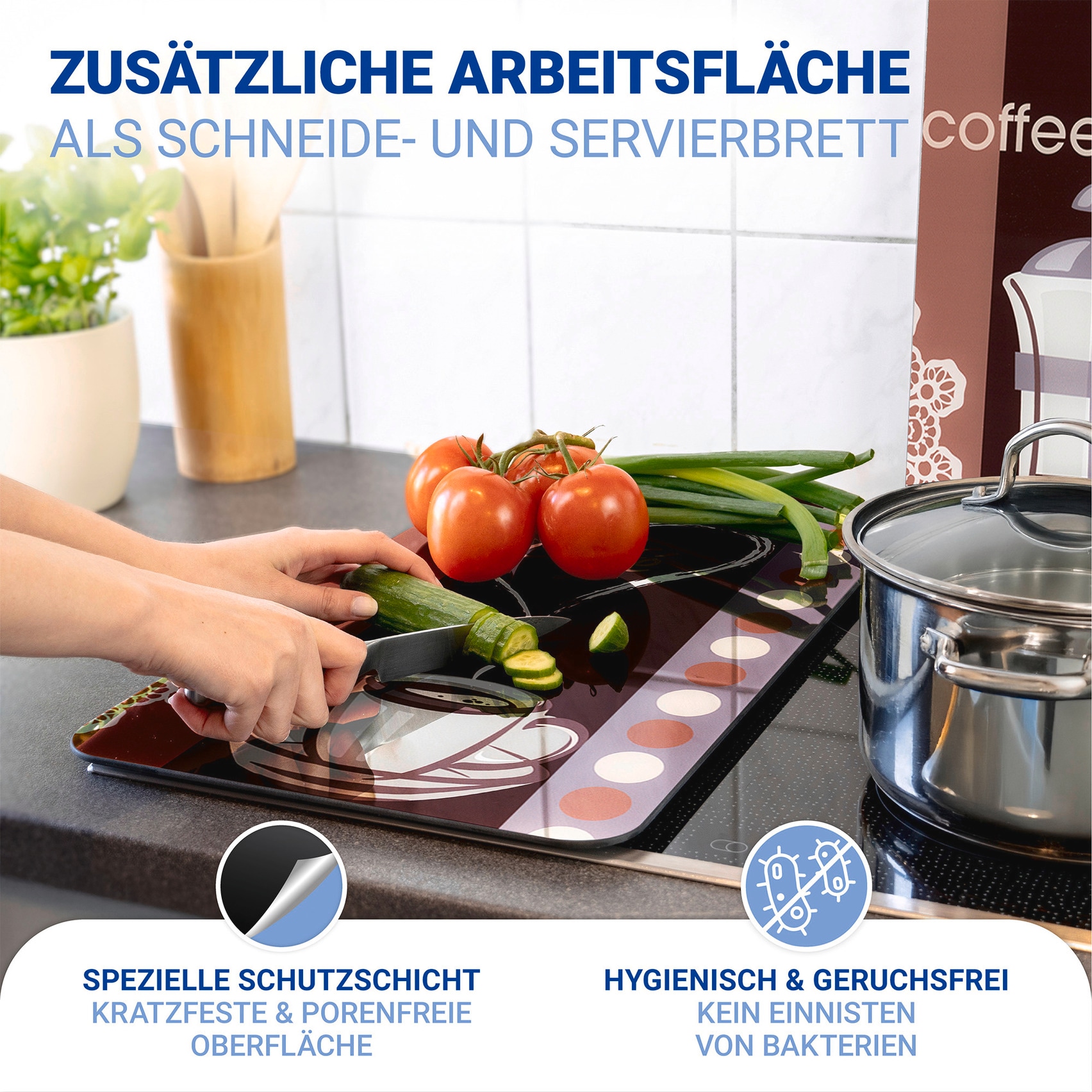 WENKO Herd-Abdeckplatte »Universal Modell Kaffeeduft«, (Set, 2 tlg.), Herdabdeckung für alle Herdarten, kratzfest, mit rutschfesten Füßen
