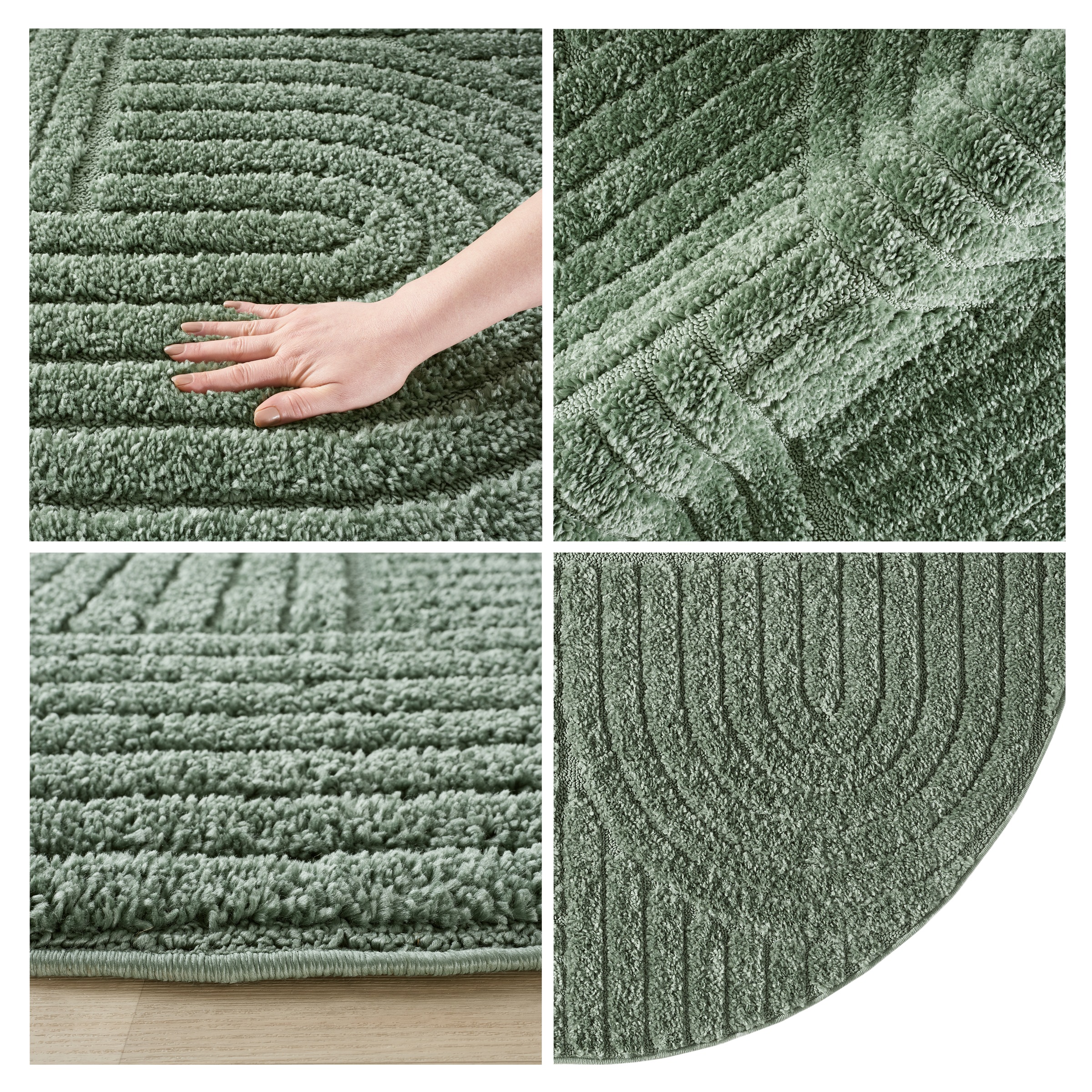 Teppich OTTO HOME "Jonne, Boho-Design, Scandi, Designteppich", dunkelgrün, H:20mm Ø:120cm, Obermaterial: 100% Polypropylen, Teppiche, Teppich, Hoch-Tief, 3D Optik, skandinavischer Stil, Wohnzimmer, Schlafzimmer 3