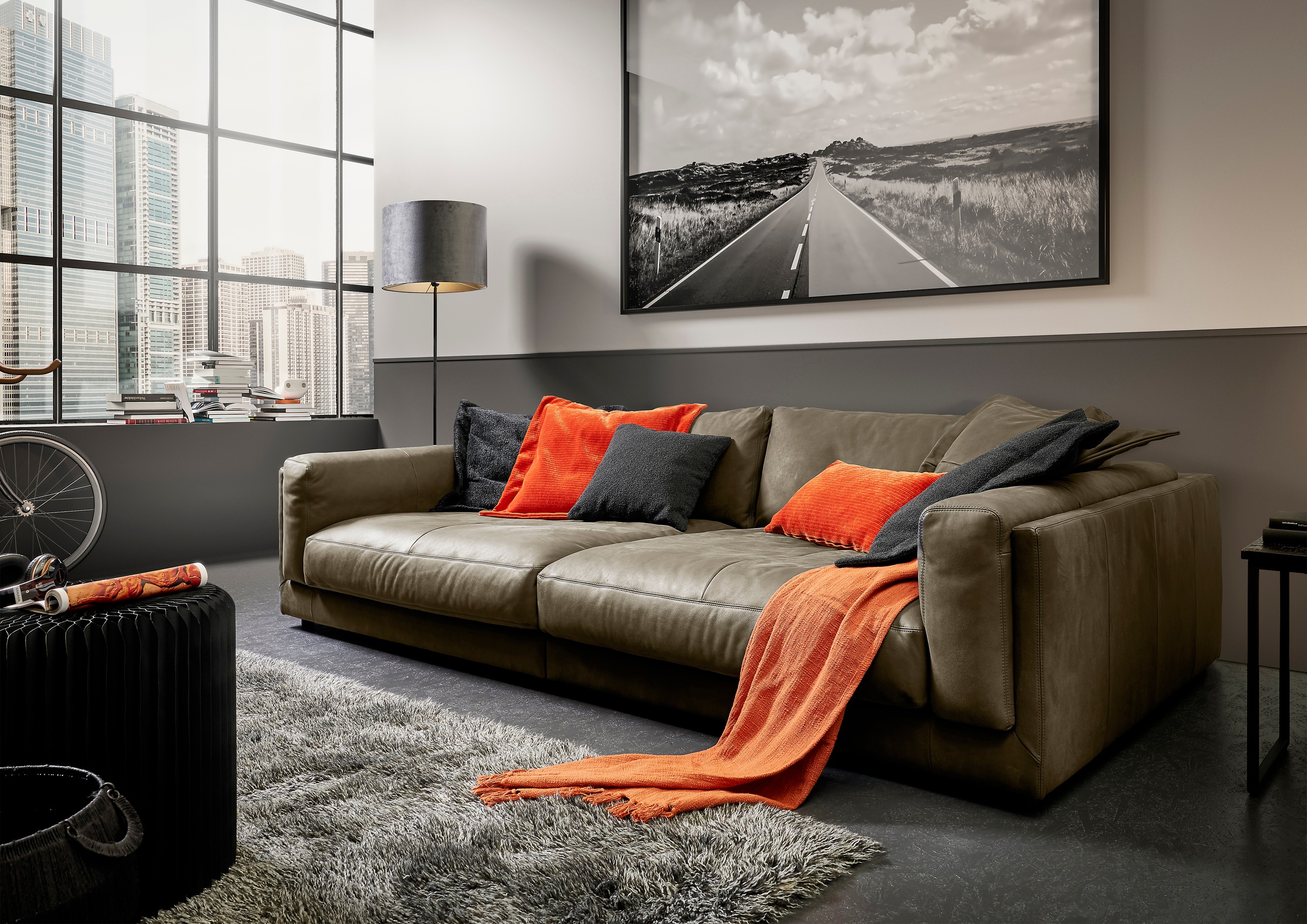 3C Candy Big-Sofa »Karalis mit extra großer Sitztiefe, elegantes Mega Sofa zum Relaxen,«, auch in Cord- oder Leder-Bezug, lose Kissen, loungige Bequemlichkeit