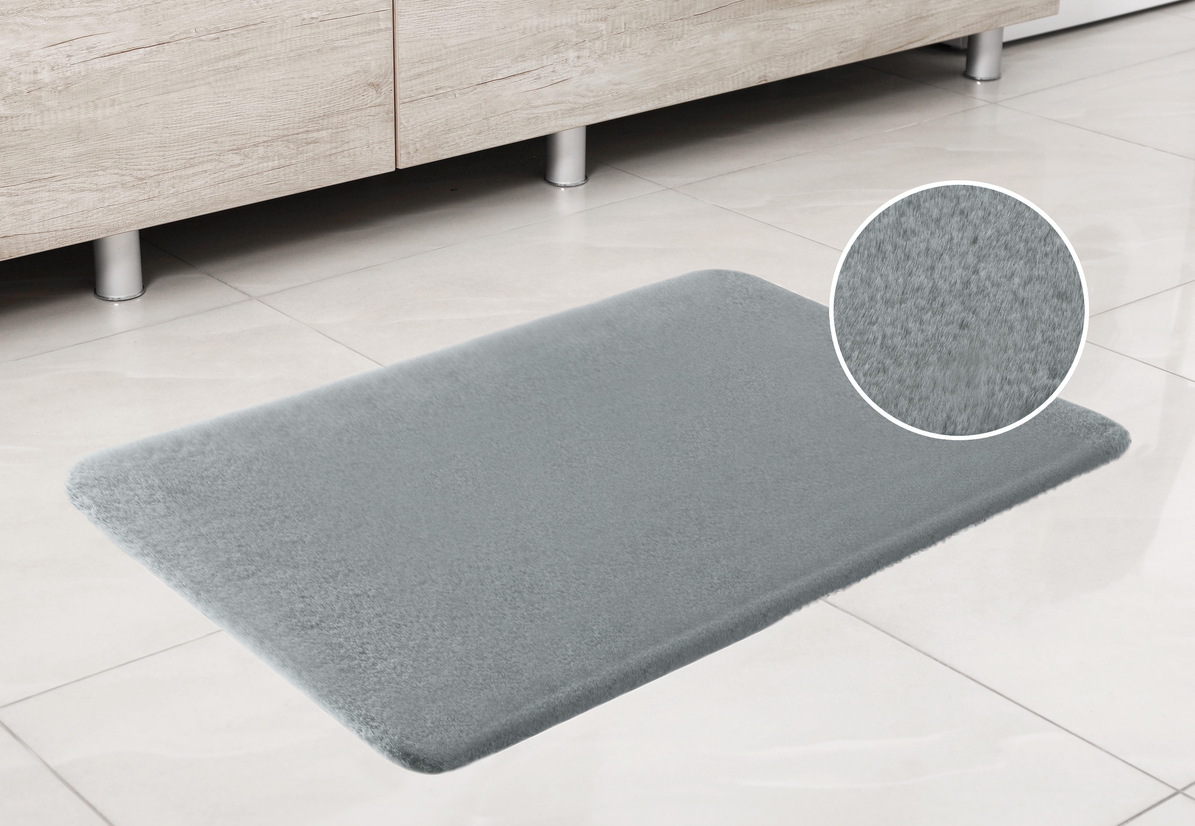 my home Badematte »Valeria, Kaninchenfell-Haptik«, rutschhemmend beschichtet, fußbodenheizungsgeeignet-strapazierfähig, Kunstfell, weicher Badteppich