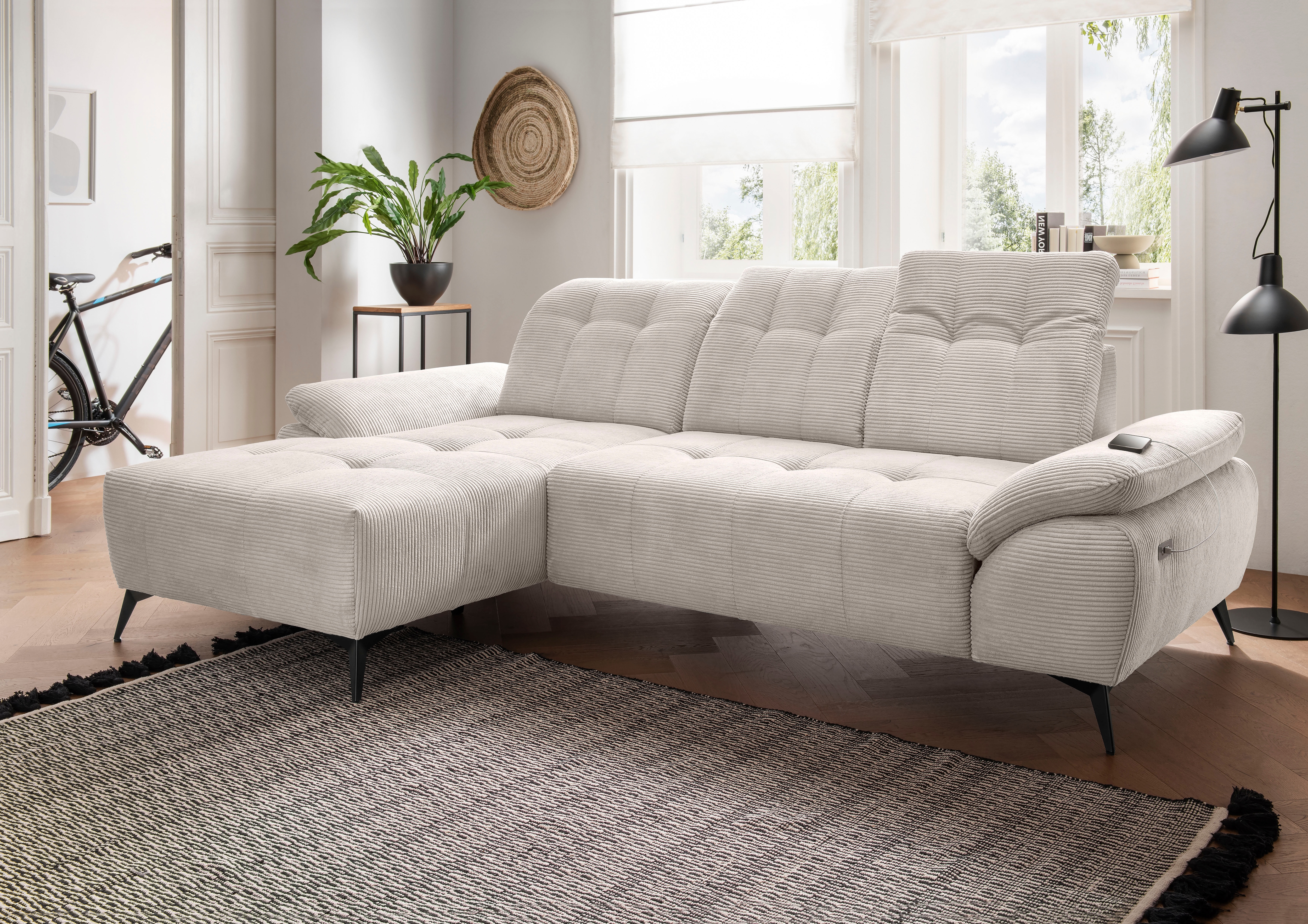 Home affaire "Fiore modern, bequeme Armlehnen, tolle Detailverarbeitung, L-Form" elektrischer Sitzvorschub und Kopfstützen höhenverstellbar