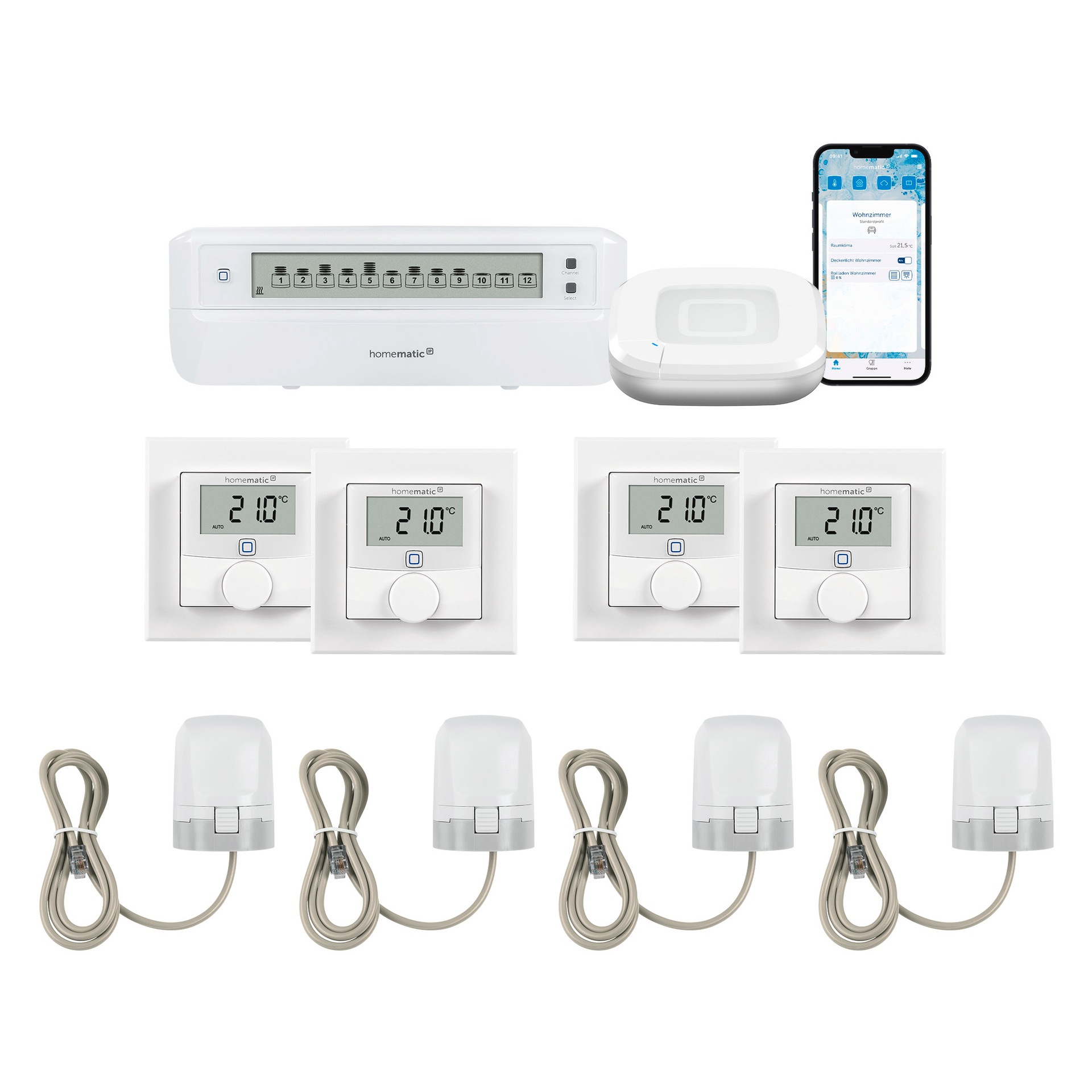 HOMEMATIC IP Smart-Home-Zubehör "Starter Bundle Fußbodenheizung für 4 Räume", weiß, B:28,5cm H:32cm T:40,5cm, Smart-Home-Stationen - Einheitsgröße