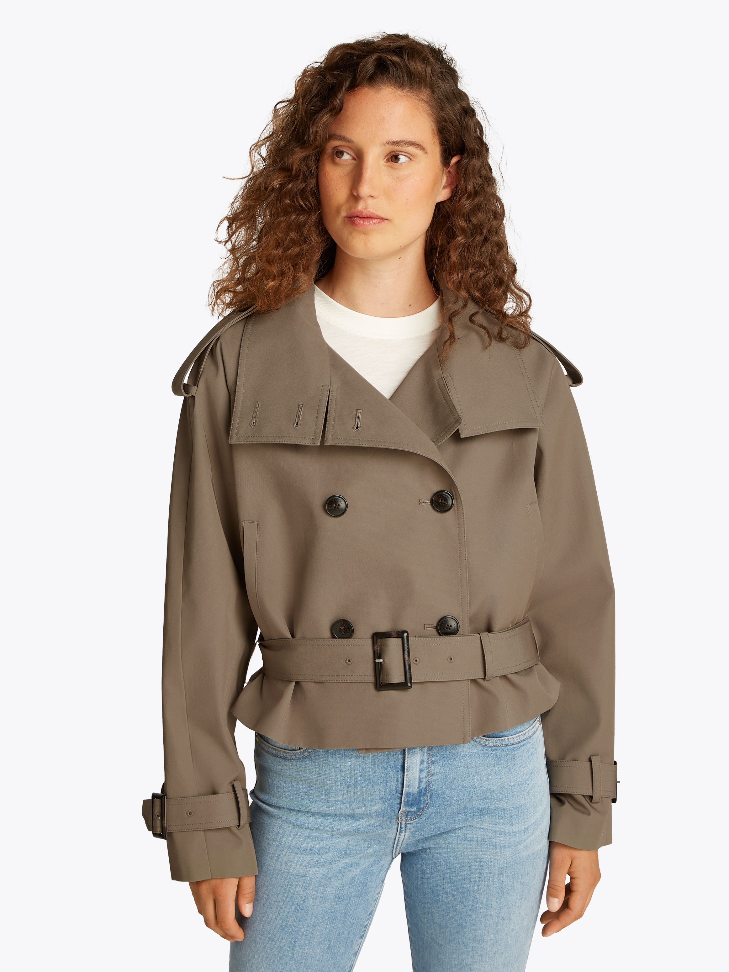 Tommy Hilfiger Kurzjacke "COTTON CROP TRENCH", mit Gürtel in der Taille, mi günstig online kaufen