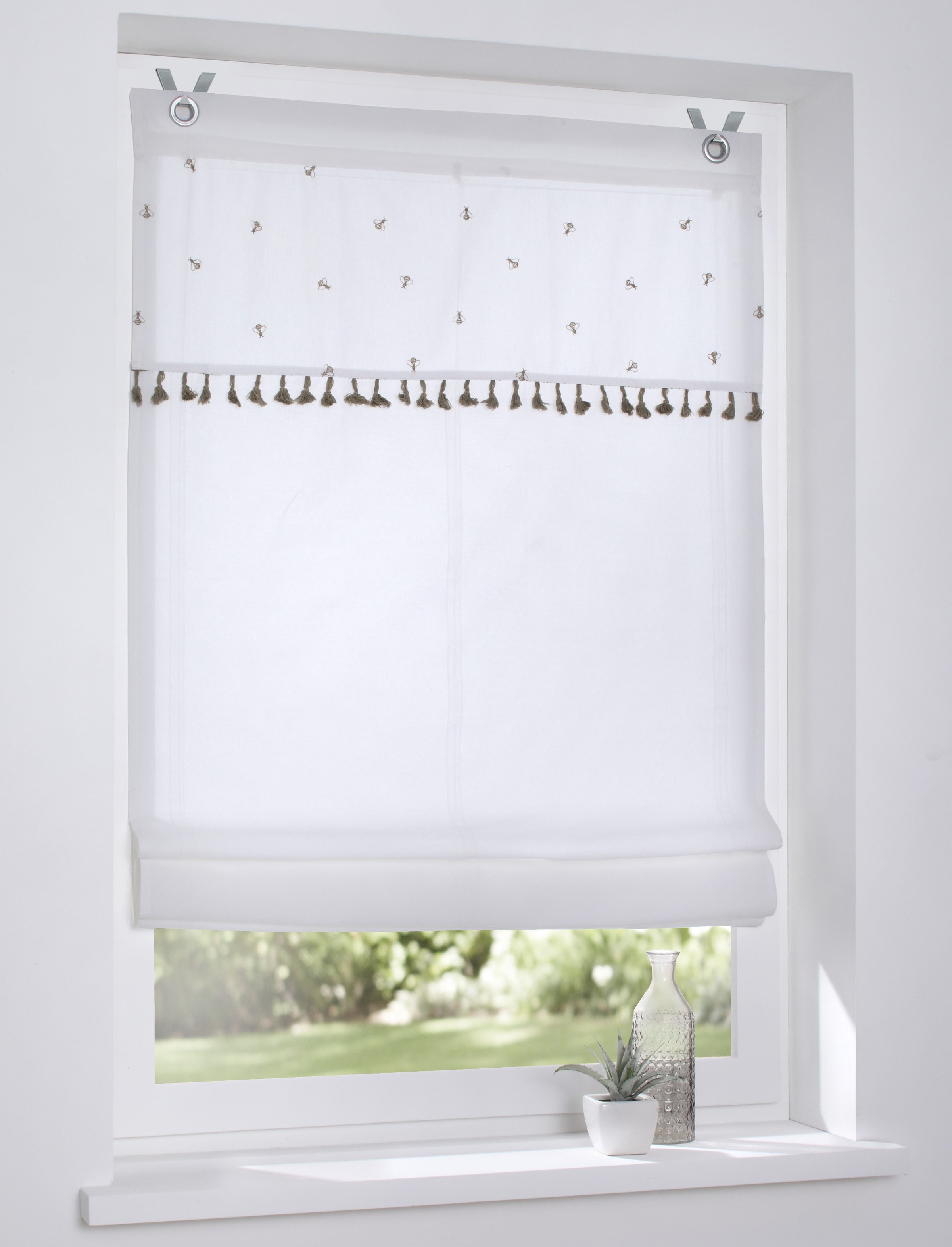 Kutti Raffrollo "Honey" mit Hakenaufhängung ohne Bohren weiß, Baumwolle, bl günstig online kaufen