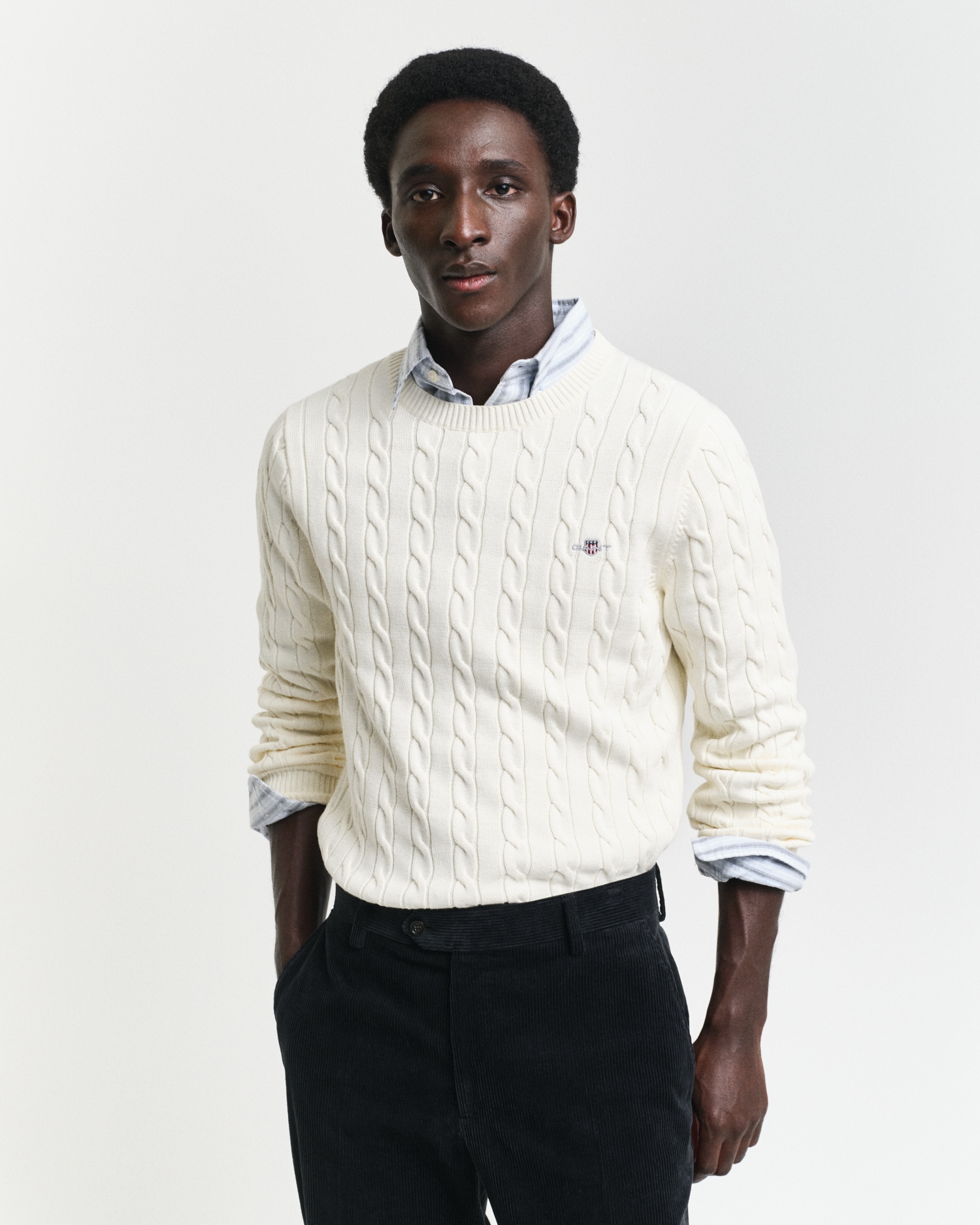 Gant Strickpullover "COTTON CABLE C-NECK", mit Wappen-Logostickerei auf der günstig online kaufen