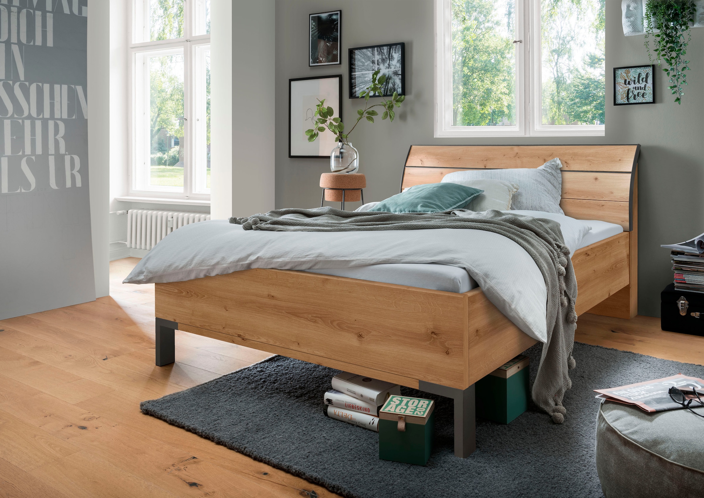 WIEMANN Futonbett "Monaco, 4-fache Liegehöhenverstellung", mit stilvollem Holzkopfteil, Made in Germany