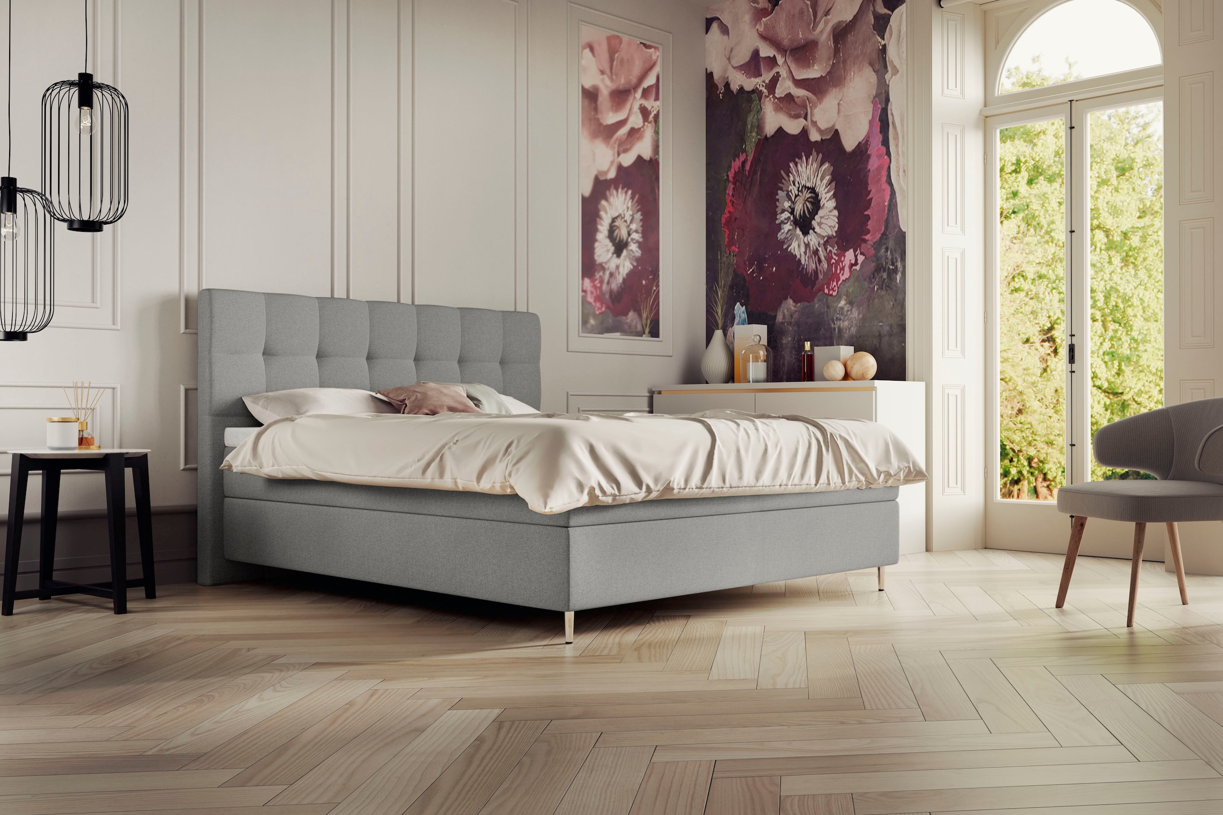 Schlaraffia Boxspringbett »Aida«, inklusive GELTEX® Next Topper, Metallfuß chrome, niedriges Kopfteil