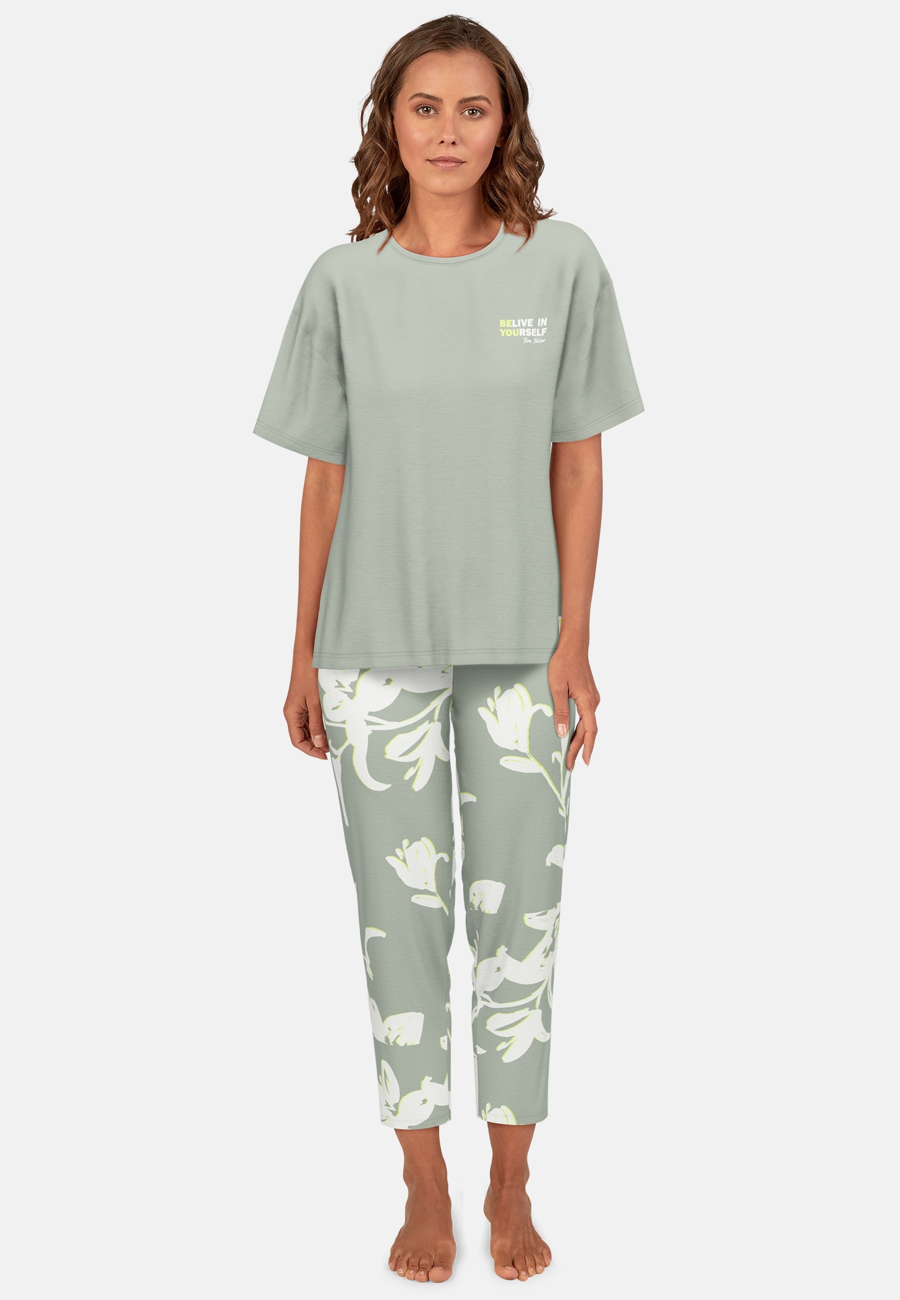 TOM TAILOR Capri-Pyjama "Kenmare" 2 Stk. tlg., mit Muster, Kurzarm, Rundhal günstig online kaufen