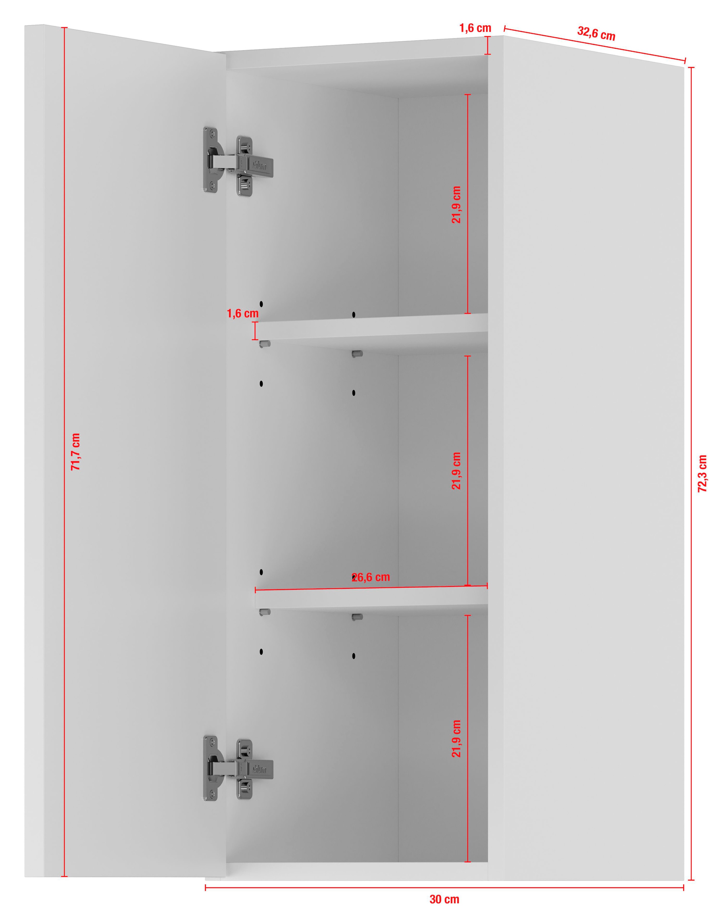 IMPULS KÜCHEN Hängeschrank »"Prag und Valencia", Breite/Höhe: 30/72,3 cm«, vormontiert, mit Soft-Close, mit Drehtür