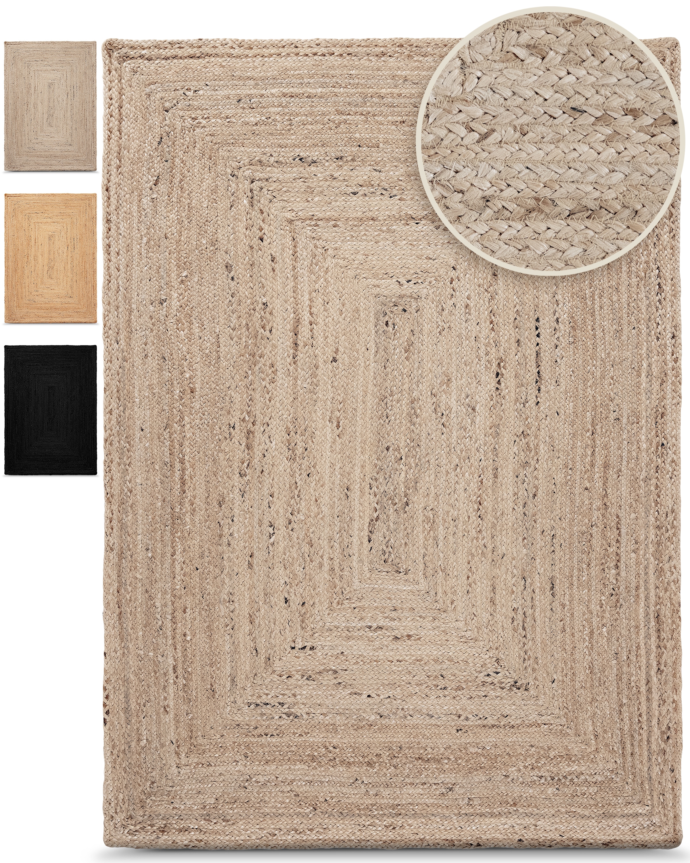Teppich CARPETFINE "Nele Juteteppich Naturfaser", taupe, B:80cm H:6mm L:80cm, Jute, Teppiche, Teppich, geflochtener Wendeteppich aus 100% Jute, quadratisch und als Läufer
