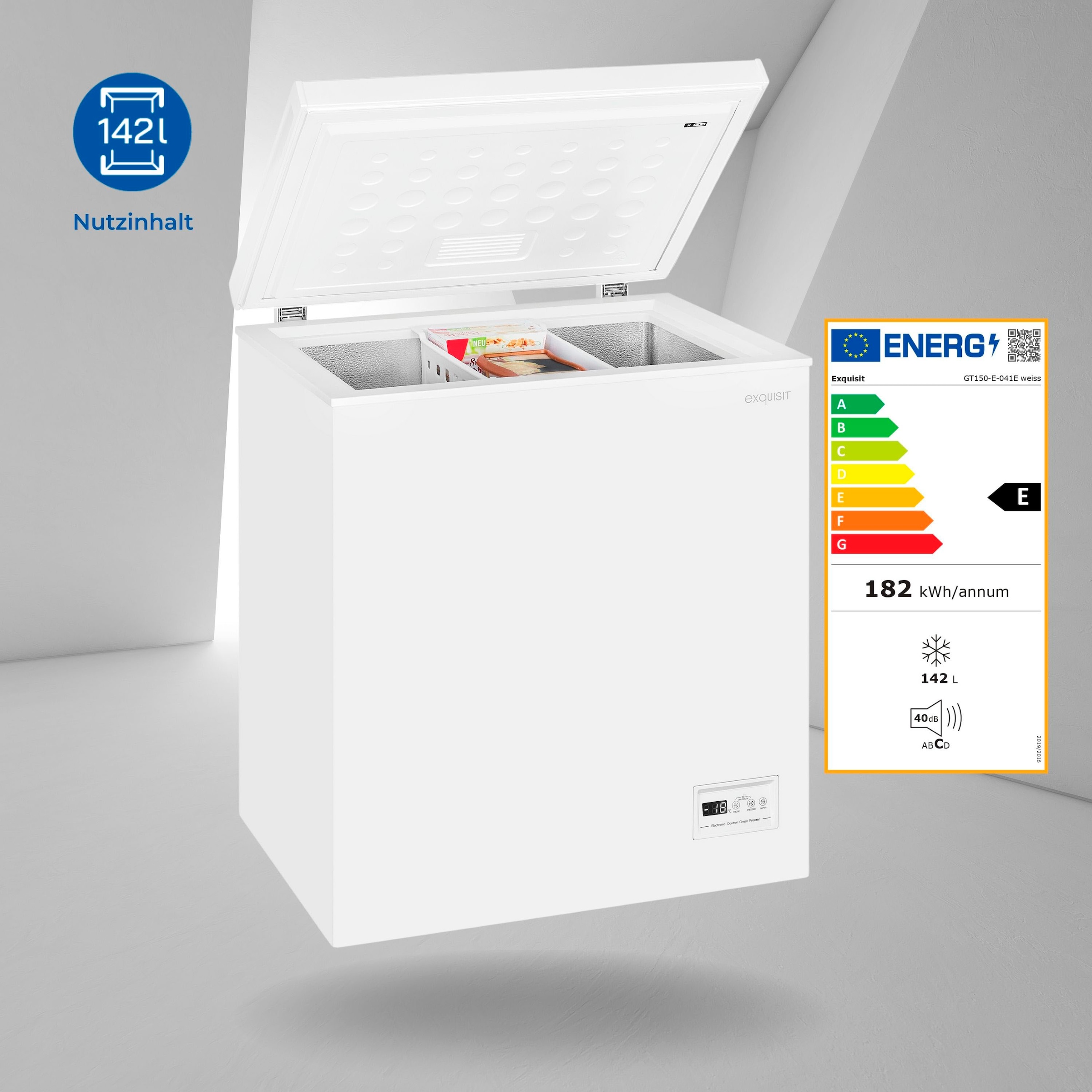 exquisit Gefriertruhe »GT150-E-041E weiss«, 84,5 cm hoch, 70,5 cm breit, 142 Liter Nutzinhalt, Schnellgefrierfunktion, Kühltruhe 2-in-1 Gerät