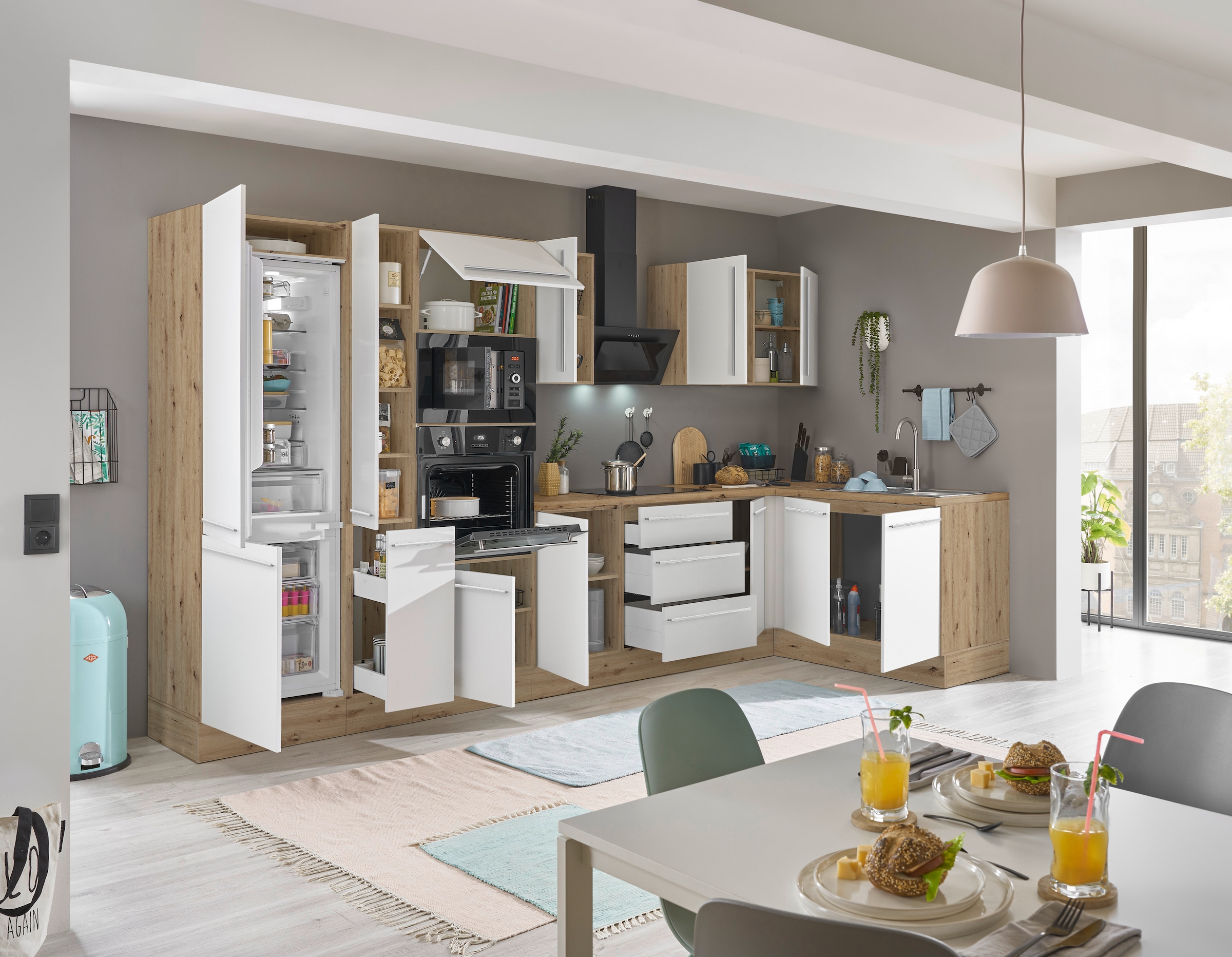 KOCHSTATION Winkelküche »Florida, Stellbreite 360x165 cm« wahlweise mit E-Geräten, mit Softclose für Türen und Schubkästen