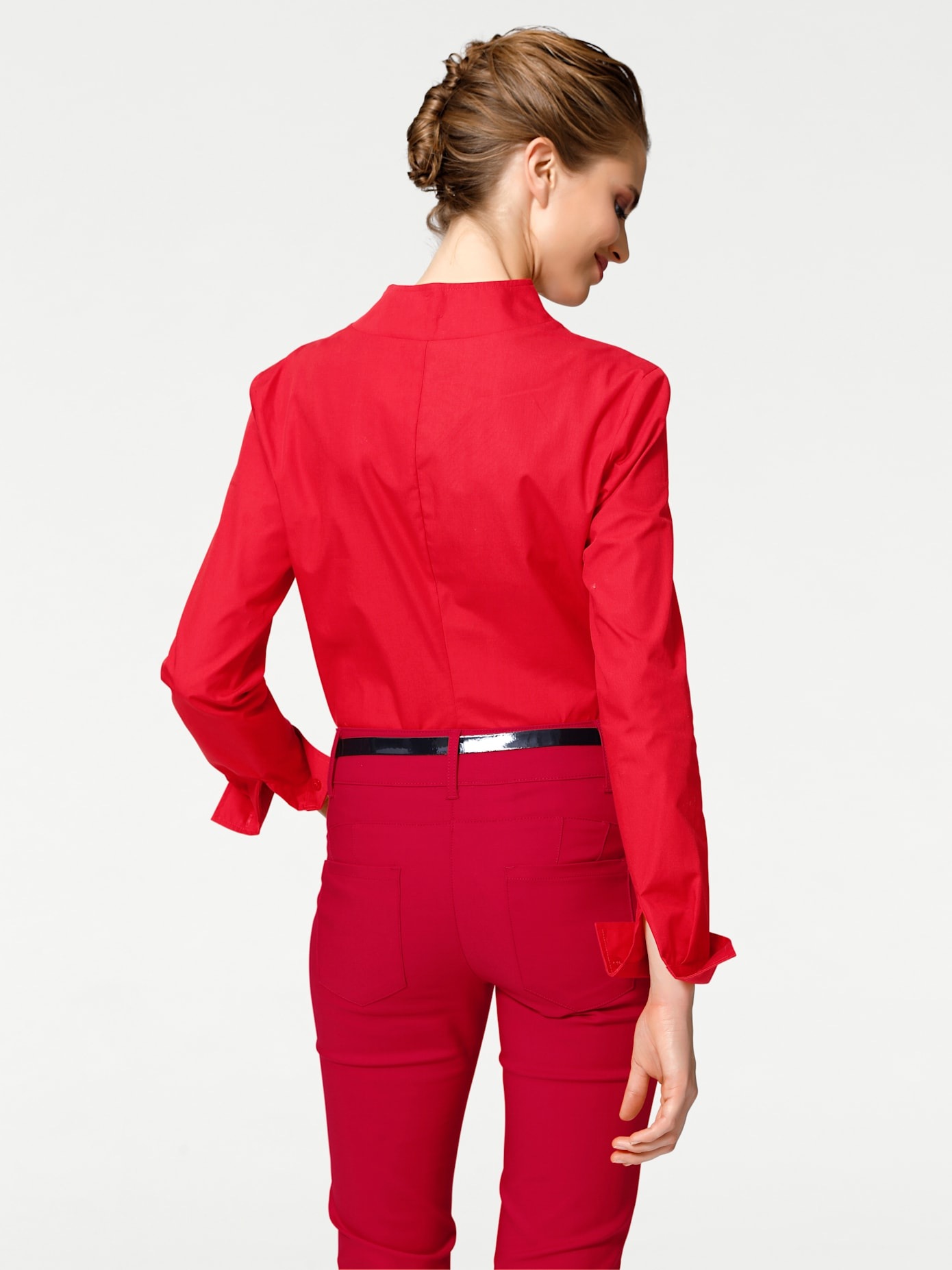 Langarmbluse HEINE, Damen, Gr. 44, rot, 97% Baumwolle, 3% Elasthan, unifarben, V-Ausschnitt, Blusen 2