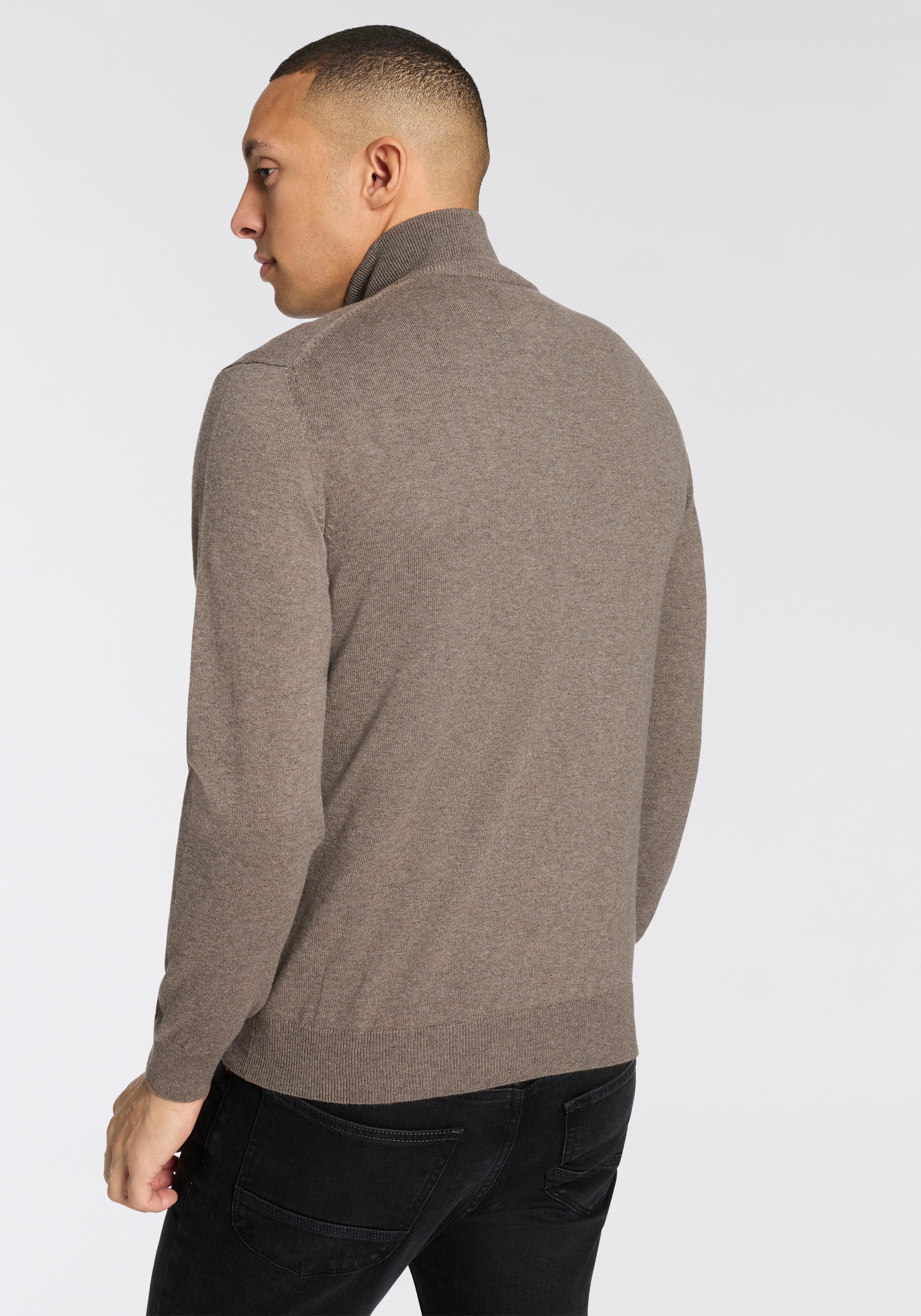 Gant Stehkragenpullover »COTTON/WOLL HALF ZIP« mit Rippstrick-Details, normale Passform