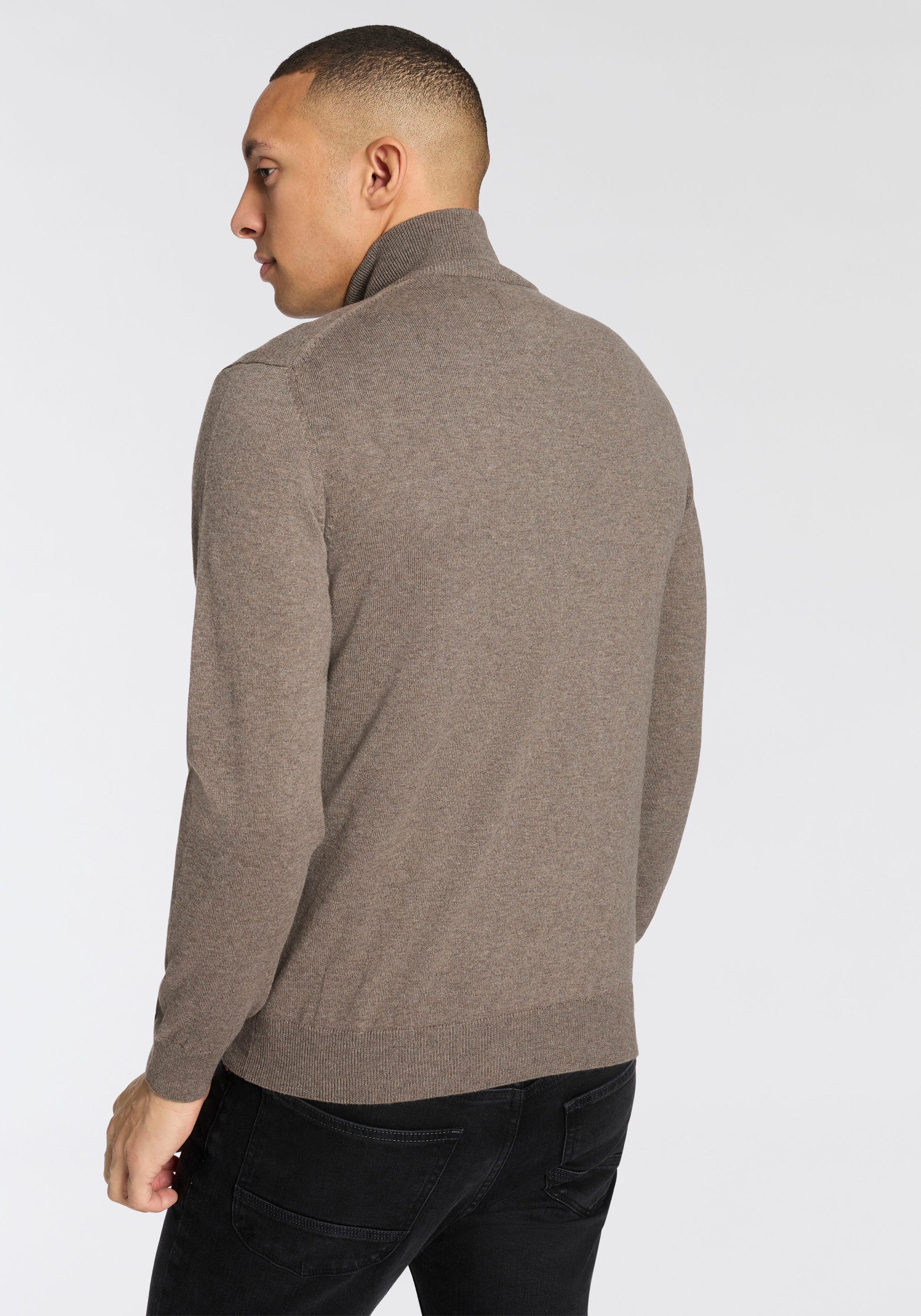 Gant Stehkragenpullover "COTTON/WOLL HALF ZIP" mit Rippstrick-Details, norm günstig online kaufen