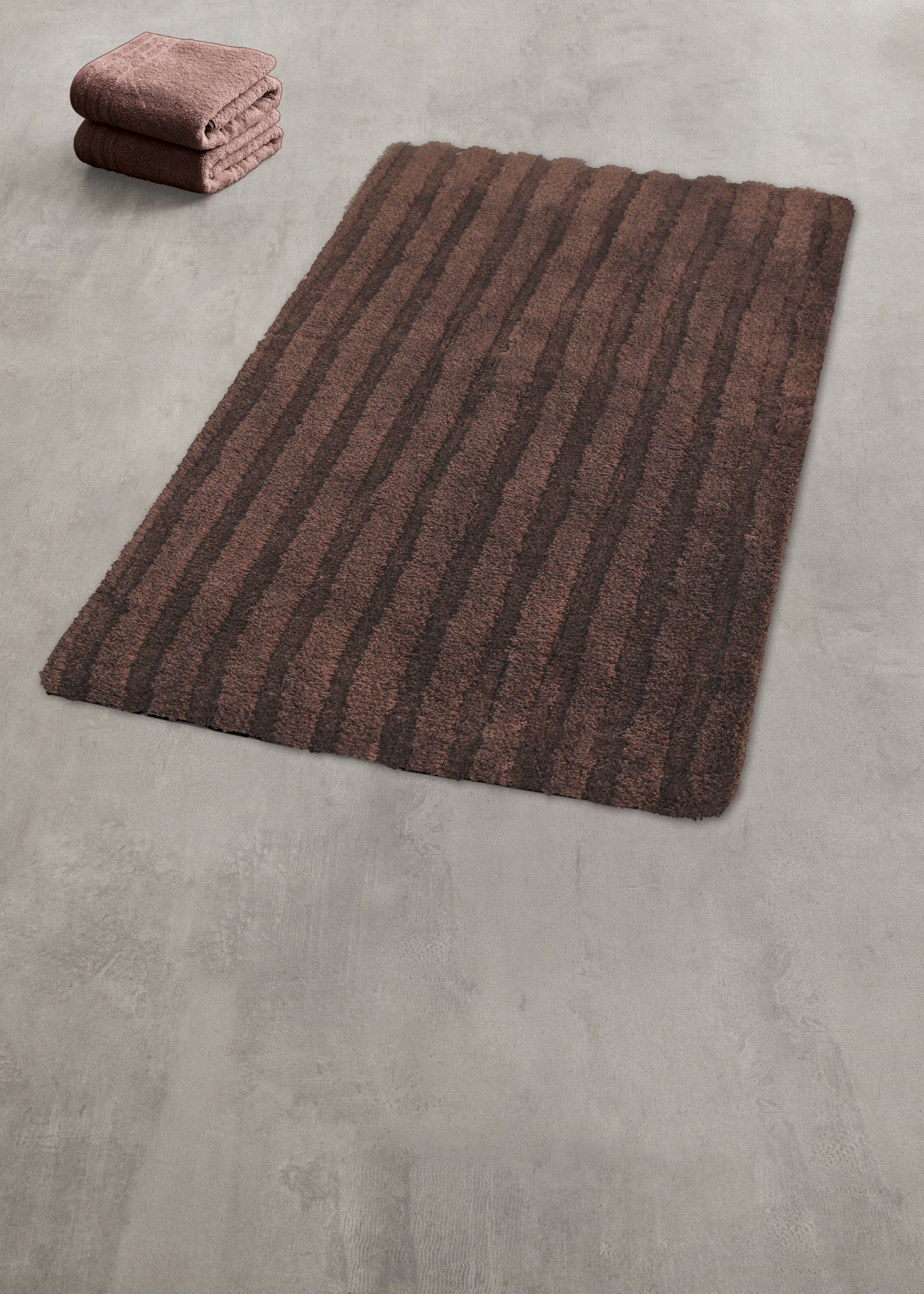 Kleine Wolke "Cord, Badvorleger, Badezimmer Teppich" Höhe 25 mm rutschhemmend beschichtet fußbodenheizungsgeeignet Badteppich, Streifen Design, Hoch-Tief Effekt
