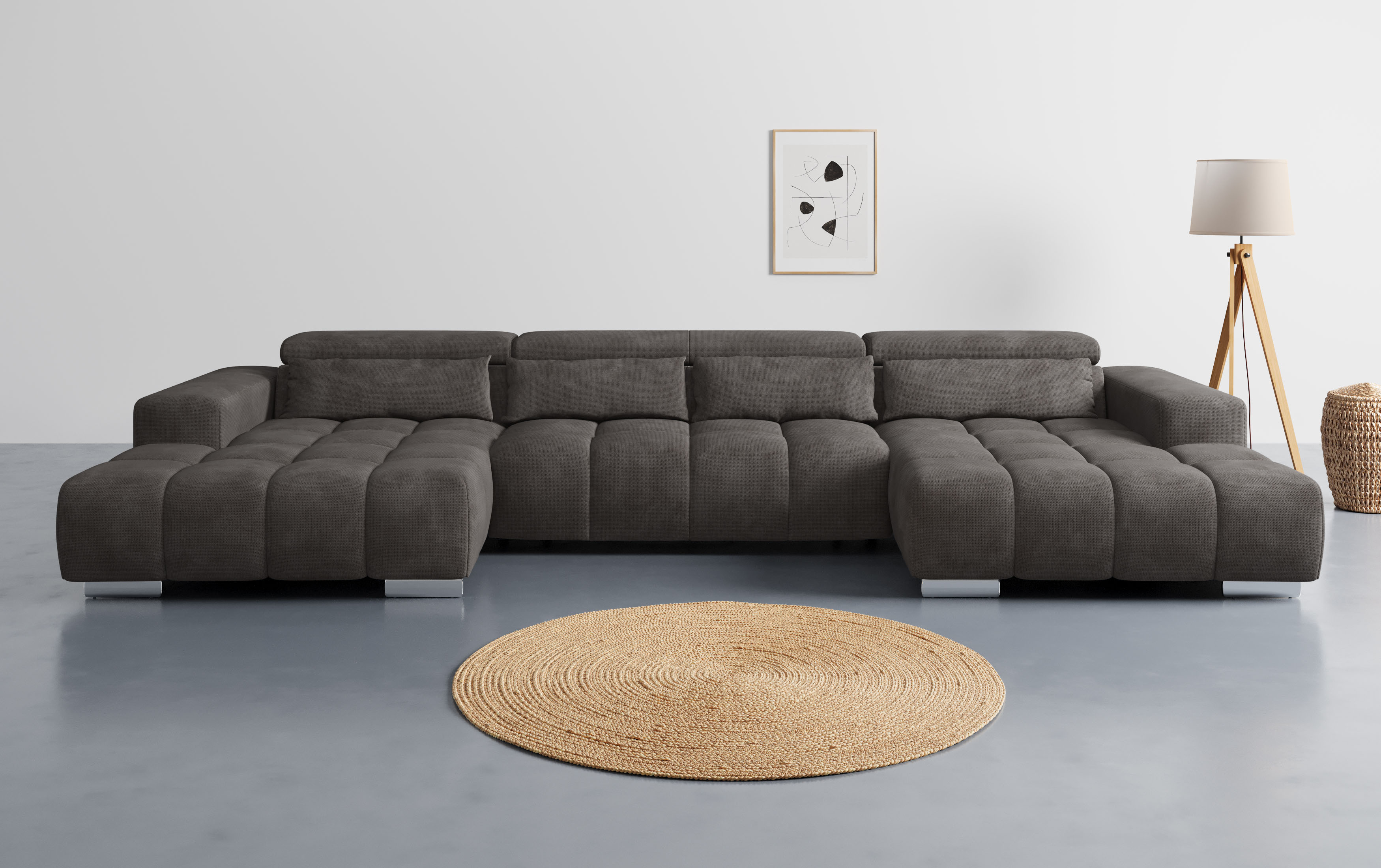 COTTA Wohnlandschaft "Orion U-Form, B: 400 cm" Kopfteilverstellung & 4 Kissen, optional elektr. Sitztiefenverstellung