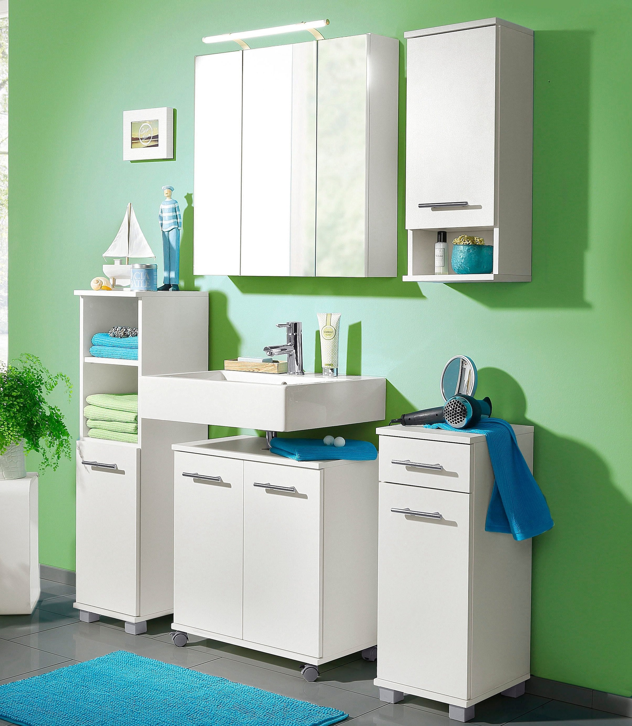 welltime Seitenschrank »Emmi, Breite 30 cm«, Wechselbarer Türanschlag, Metallbeschläge