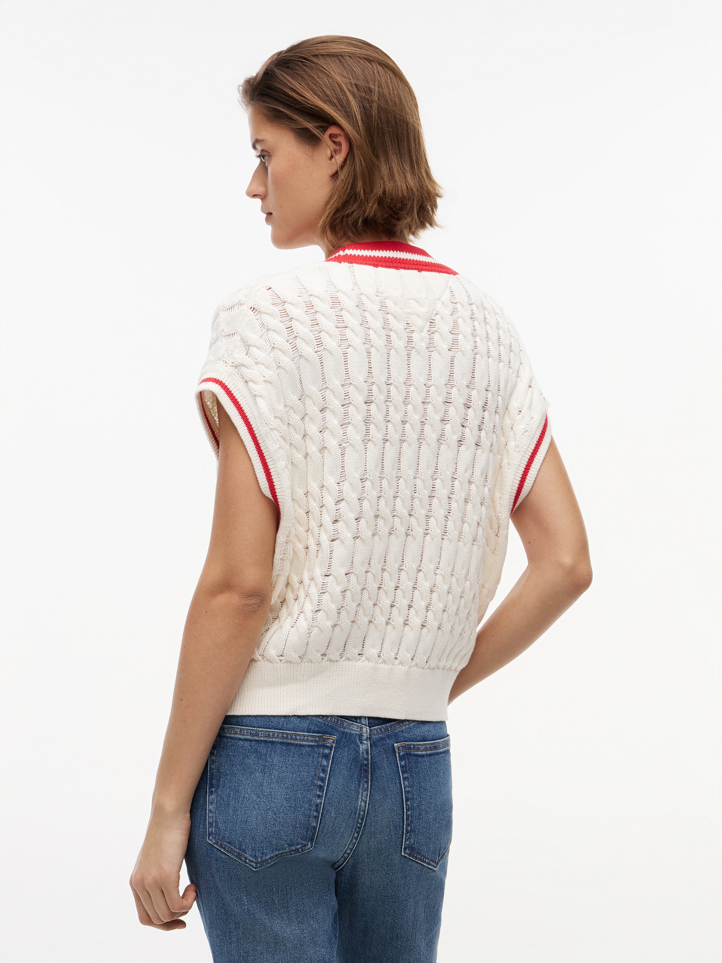Tommy Jeans Pullunder »TJW TIPPING V NECK CABLE VEST« Baumwolle, mit Zopfmuster