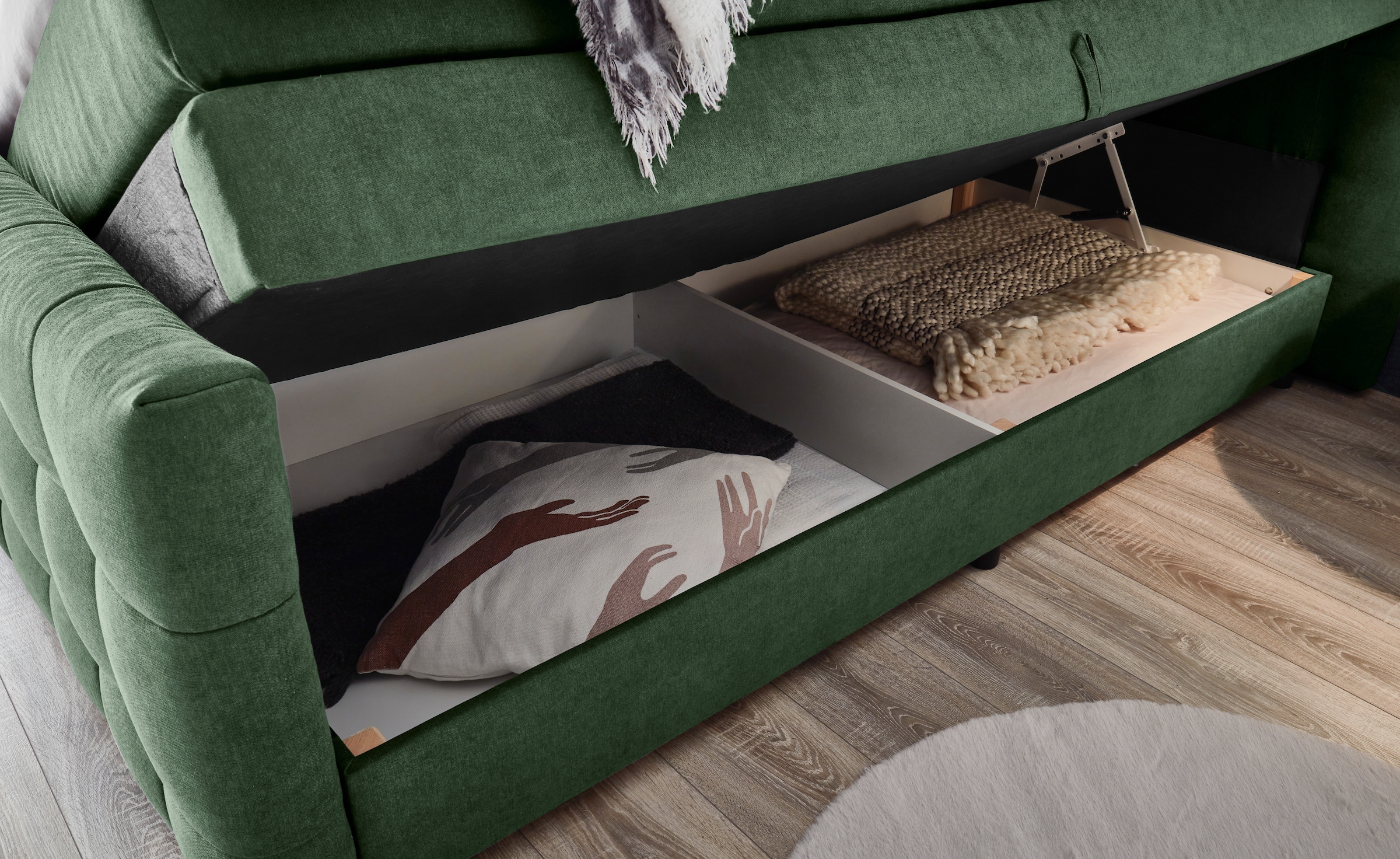 ED EXCITING DESIGN Boxspringbett »Loberie«, mit Strasssteinen im Kopf- und Fußteil, inkl. Bettkasten