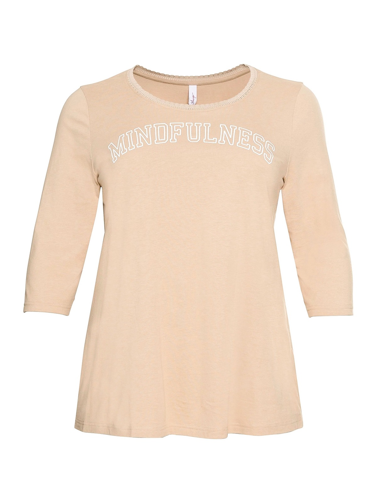 Sheego 3/4-Arm-Shirt mit Größen«, | online BAUR »Große A-Linie, kaufen in Wordingprint